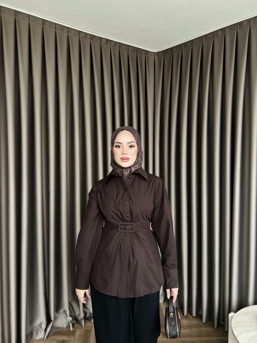 Maks Düğmeli Gömlek - Acı Kahve