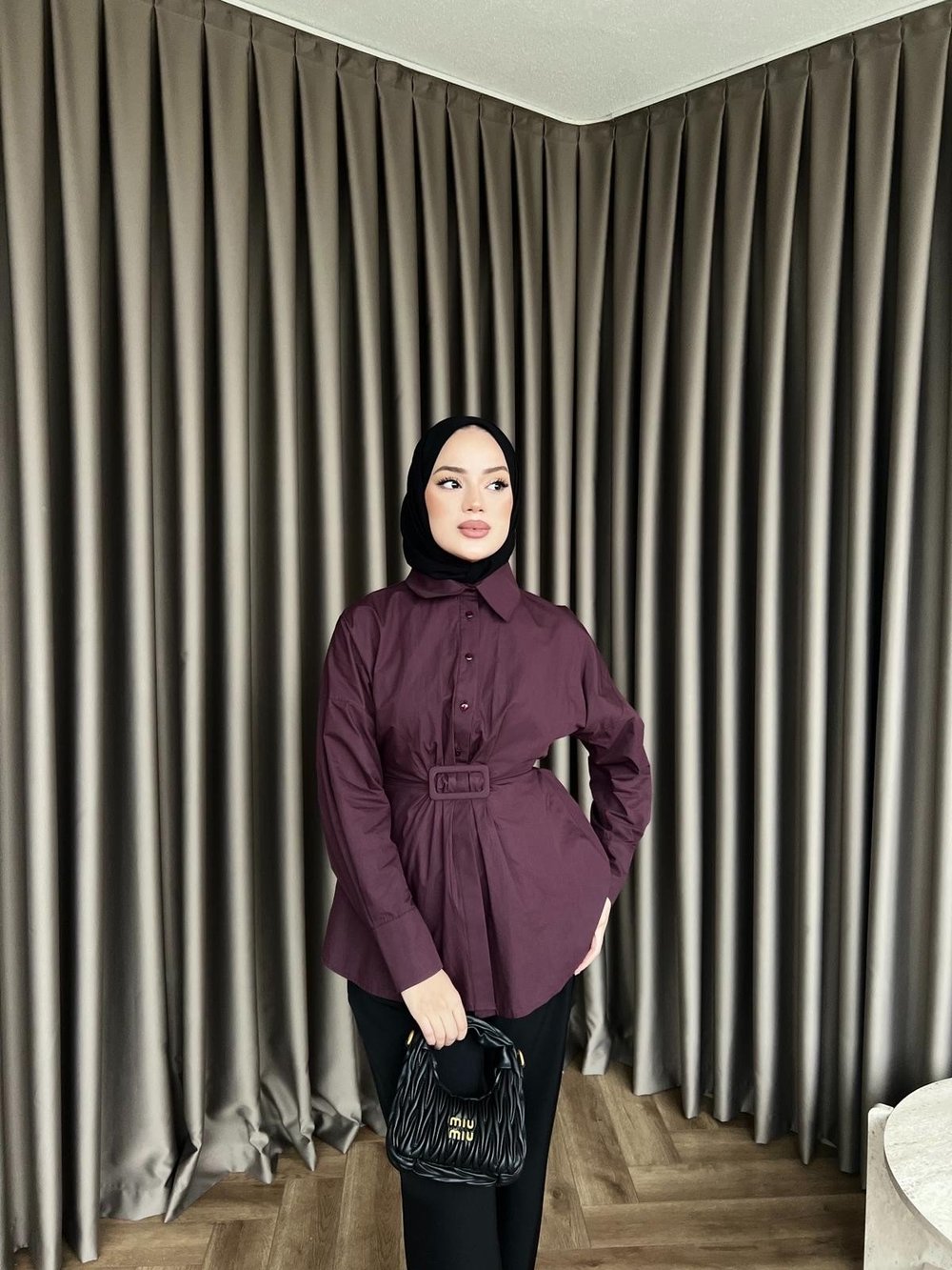 Maks Düğmeli Gömlek - Mürdüm