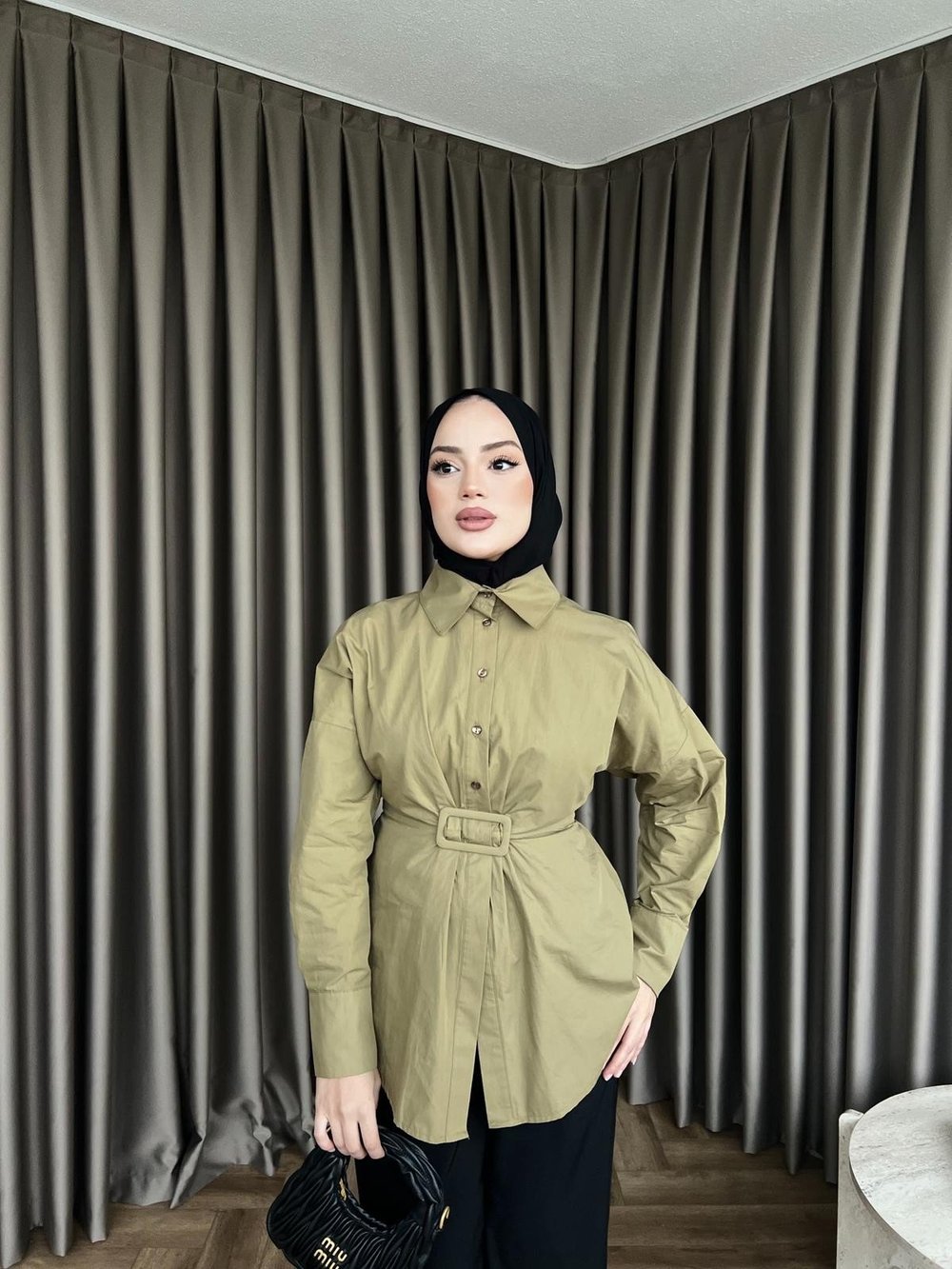 Maks Düğmeli Gömlek - Yağ Yeşili