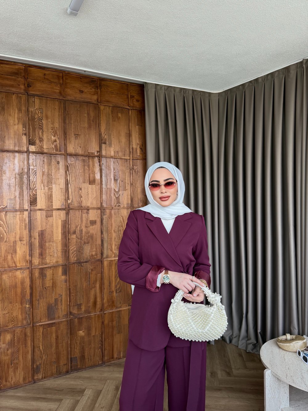 Meryem yan kemerli Takım - Mürdüm