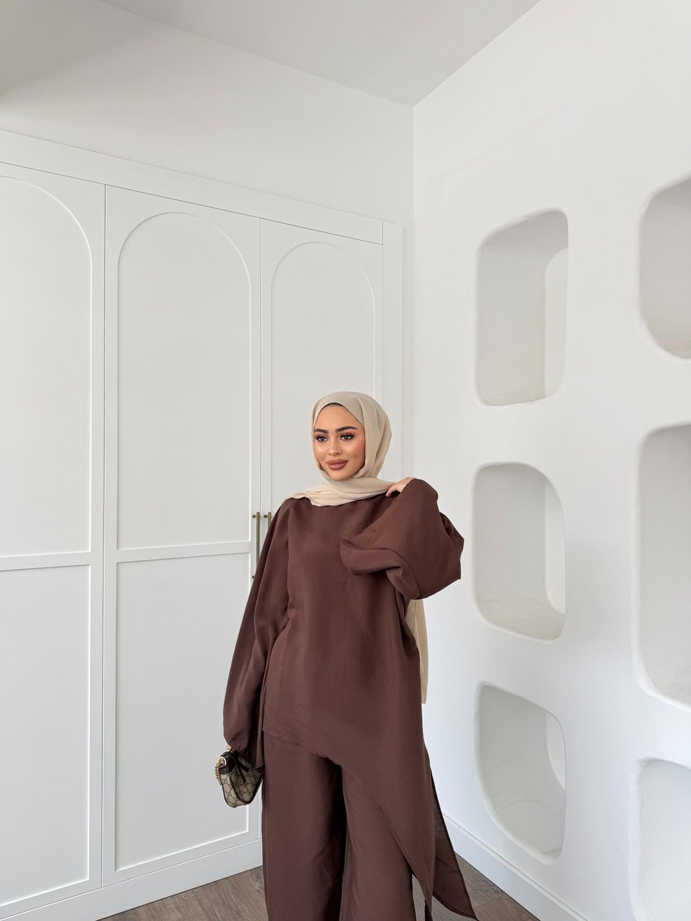 Nesly Pelerin Detay Takım - Kahve