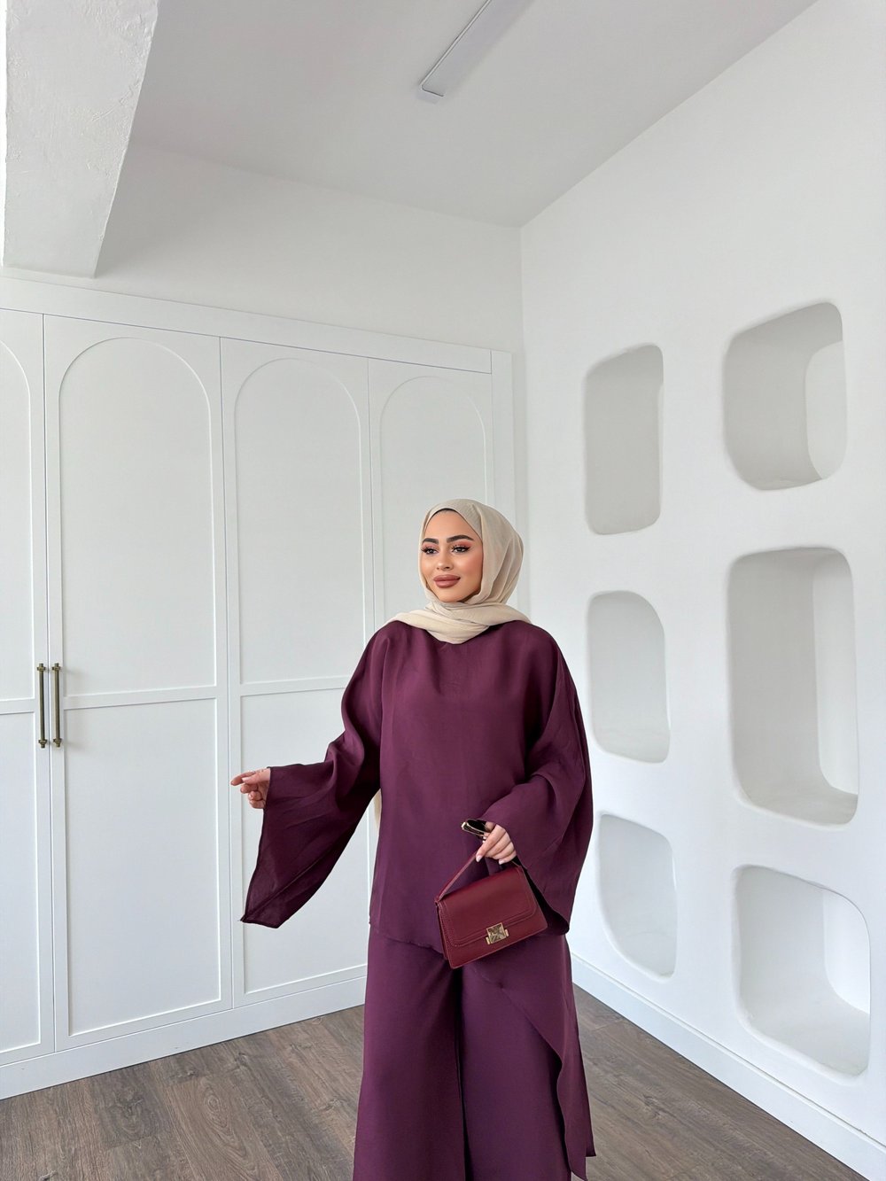 Nesly Pelerin Detay Takım - Mürdüm