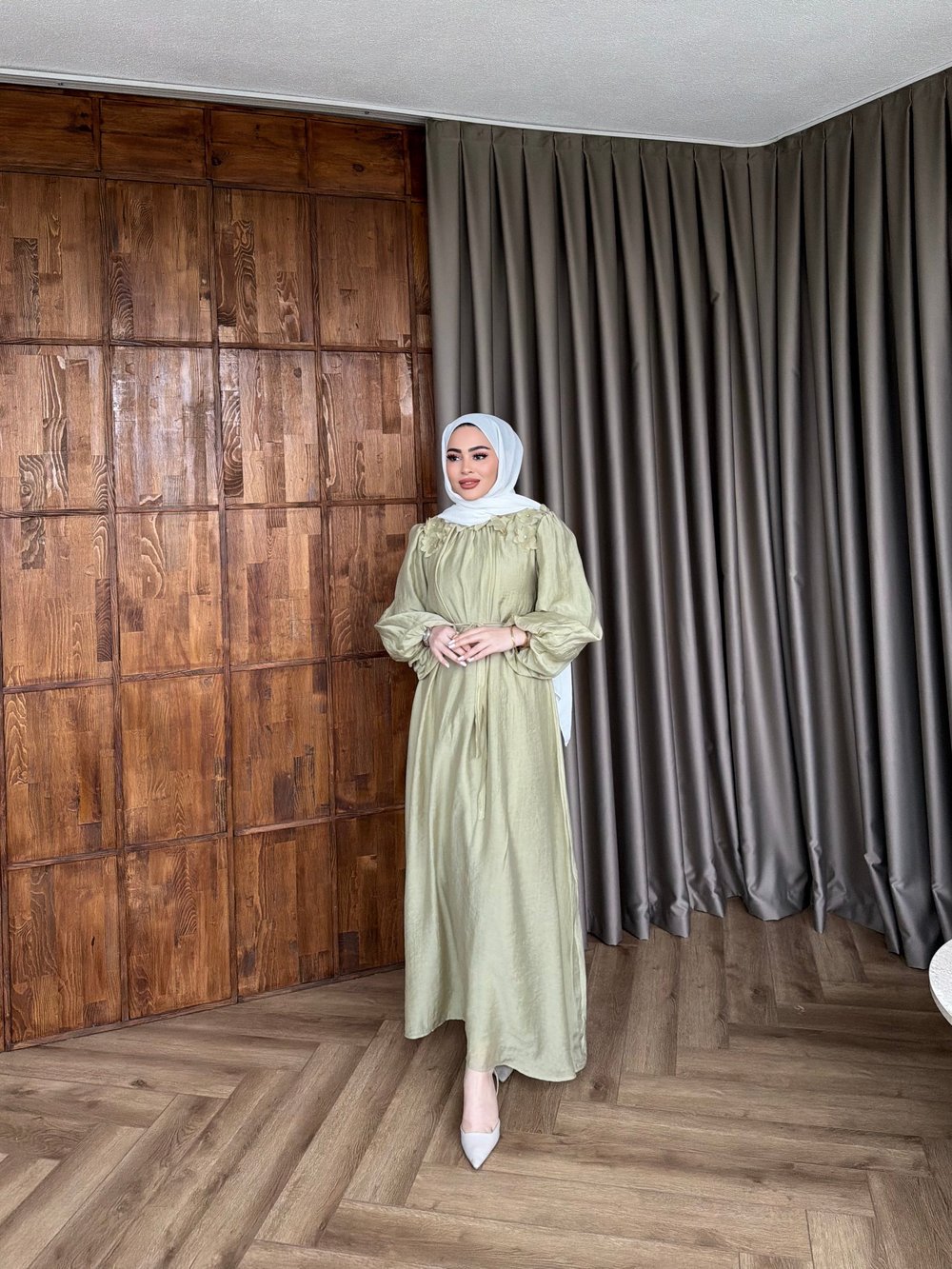 Nesrin Papatya Elbise - Yeşil