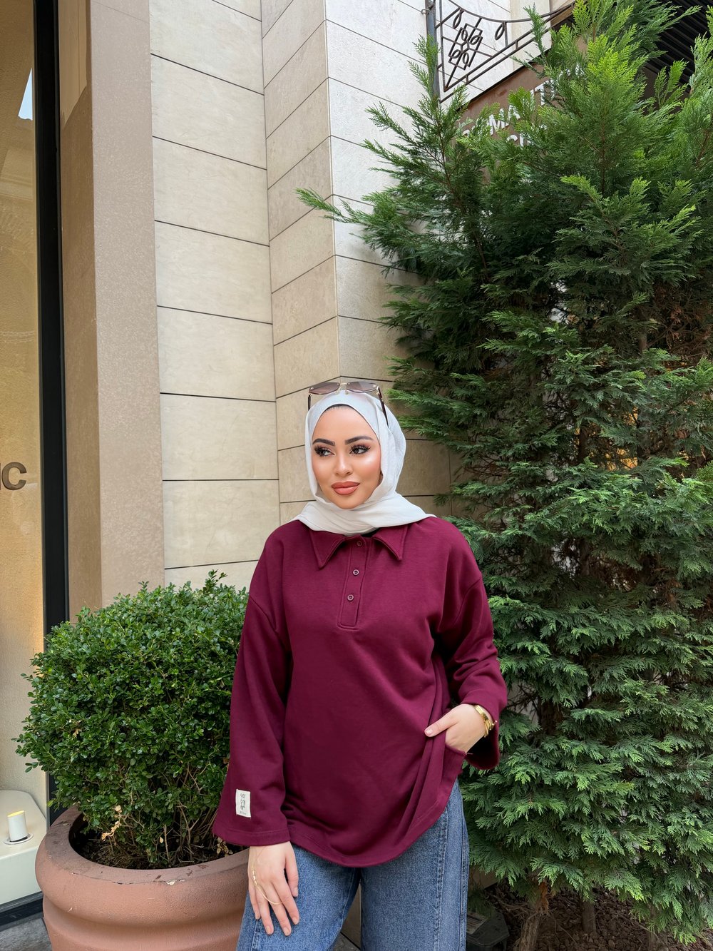 Niva Ön Düğmeli Tunik-  Bordo