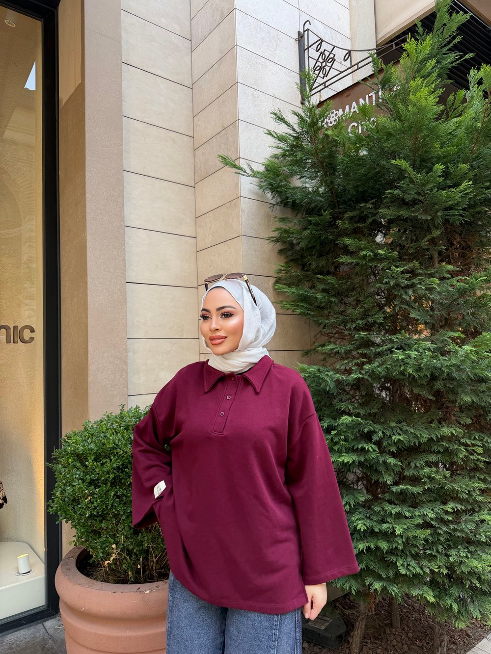 Niva Ön Düğmeli Tunik-  Bordo