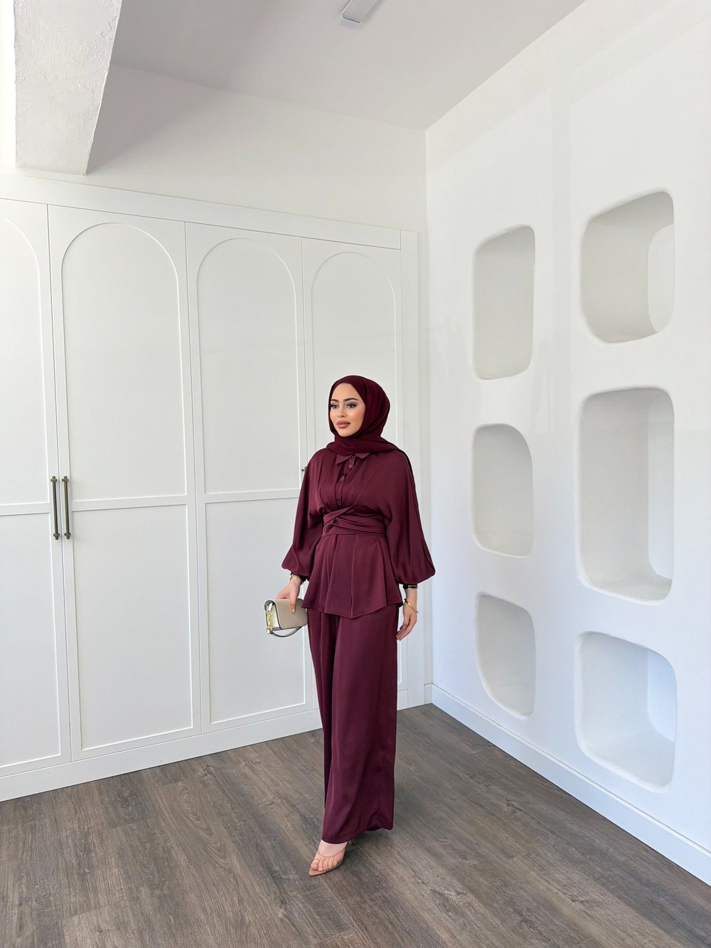 Nursu Saten Takım - Bordo
