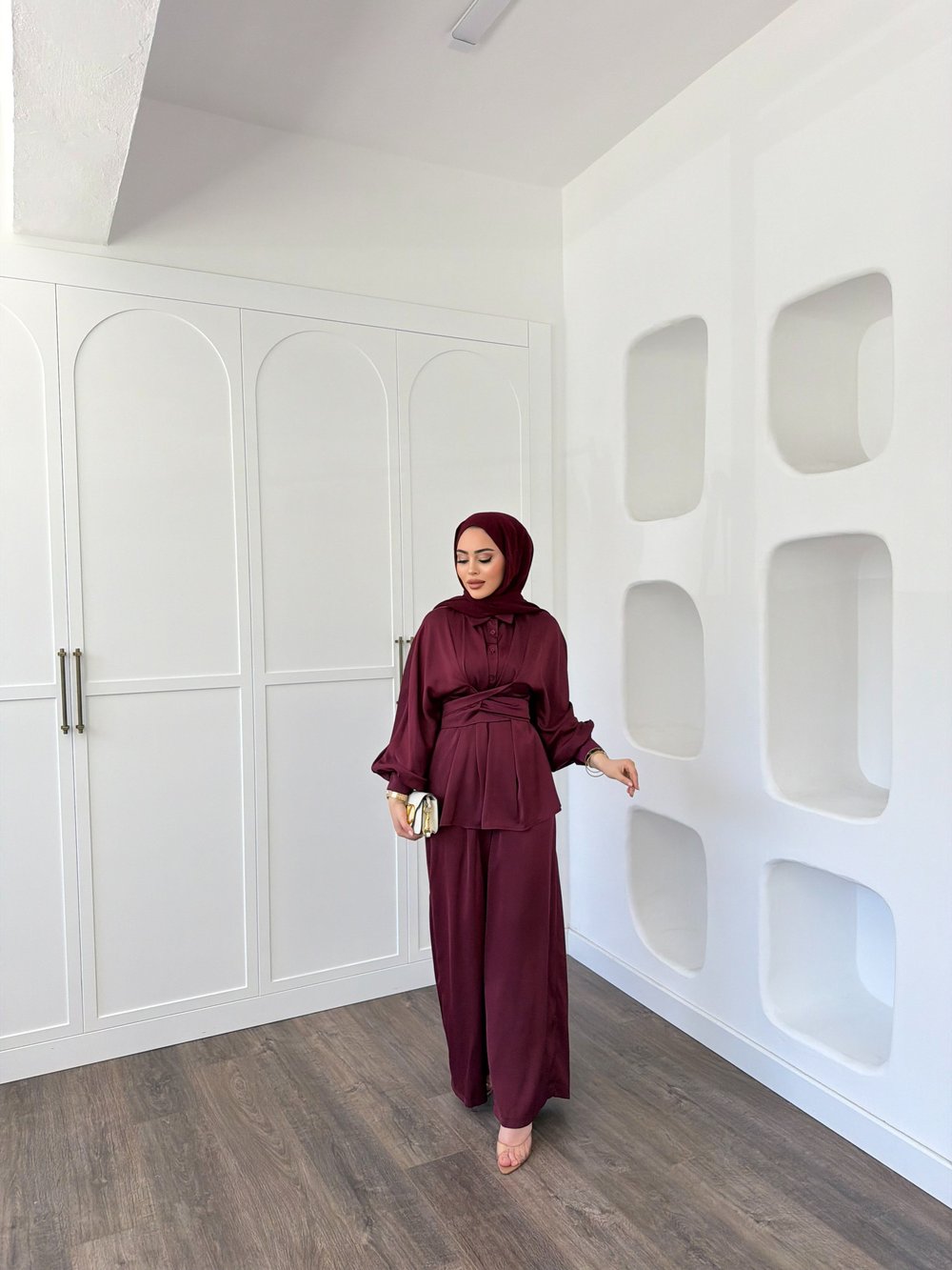 Nursu Saten Takım - Bordo