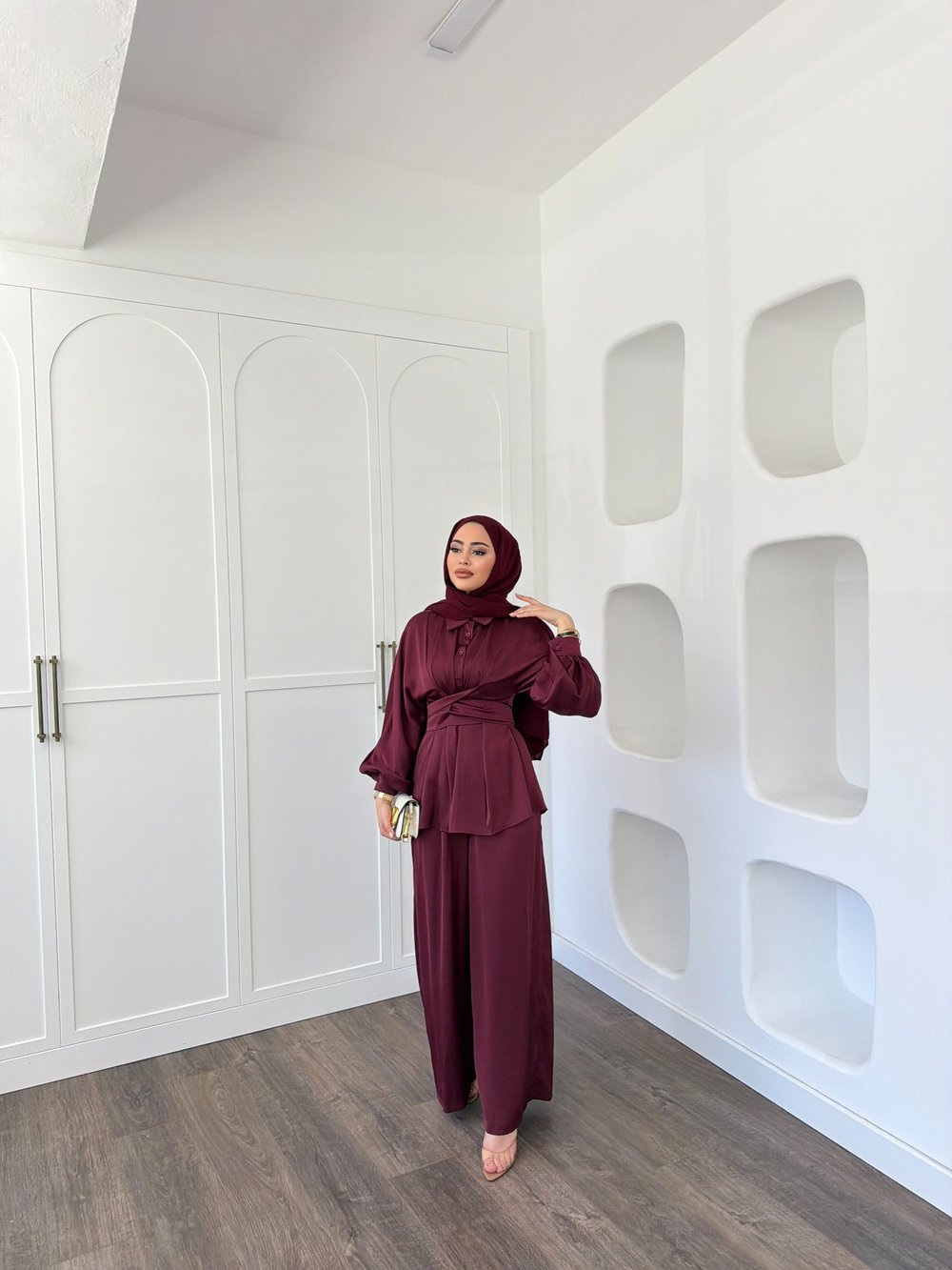 Nursu Saten Takım - Bordo