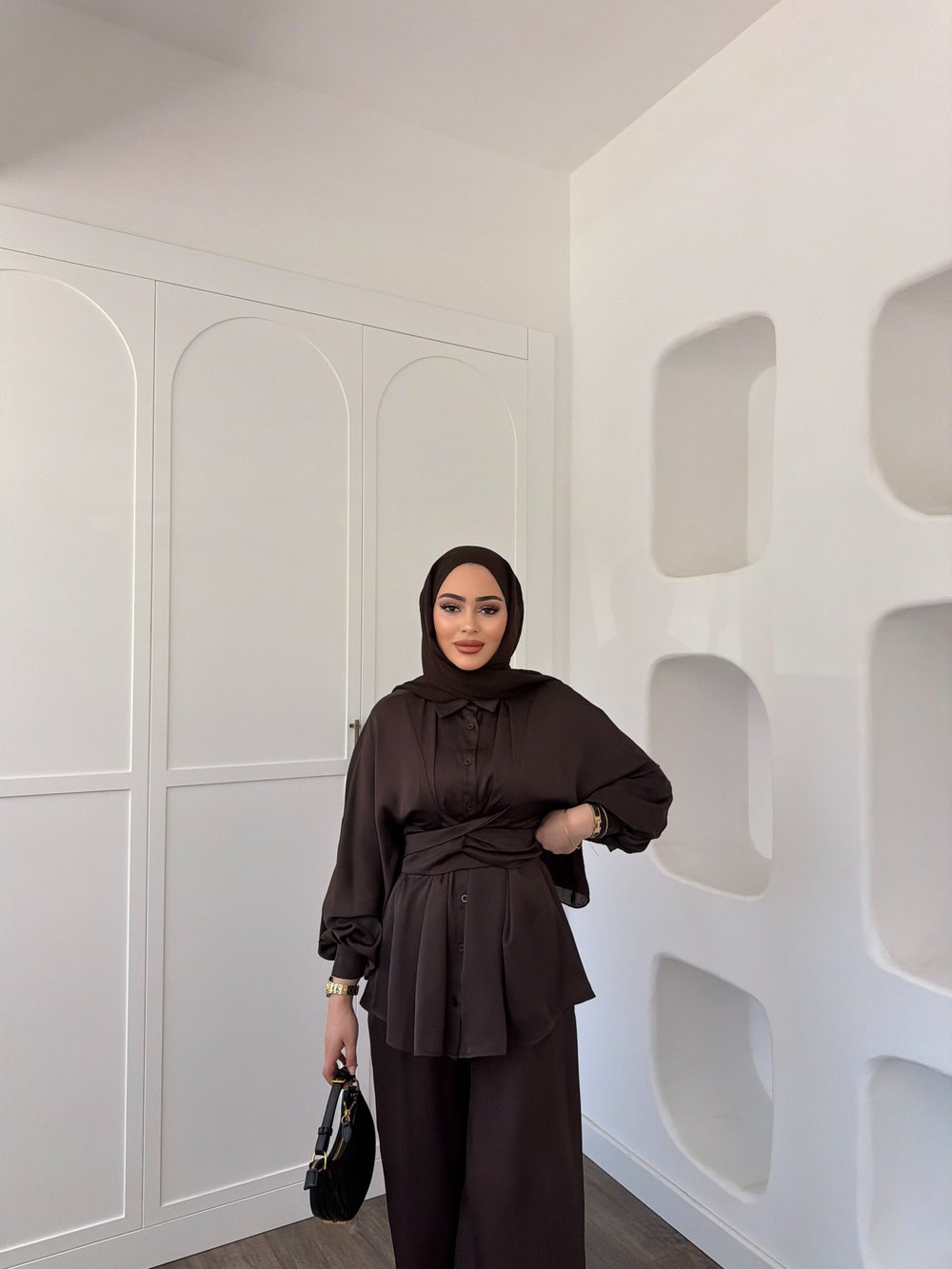Nursu Saten Takım - Kahve