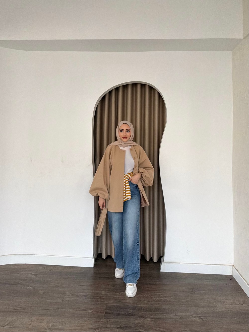 Oba Düğmeli mini trenç - Camel