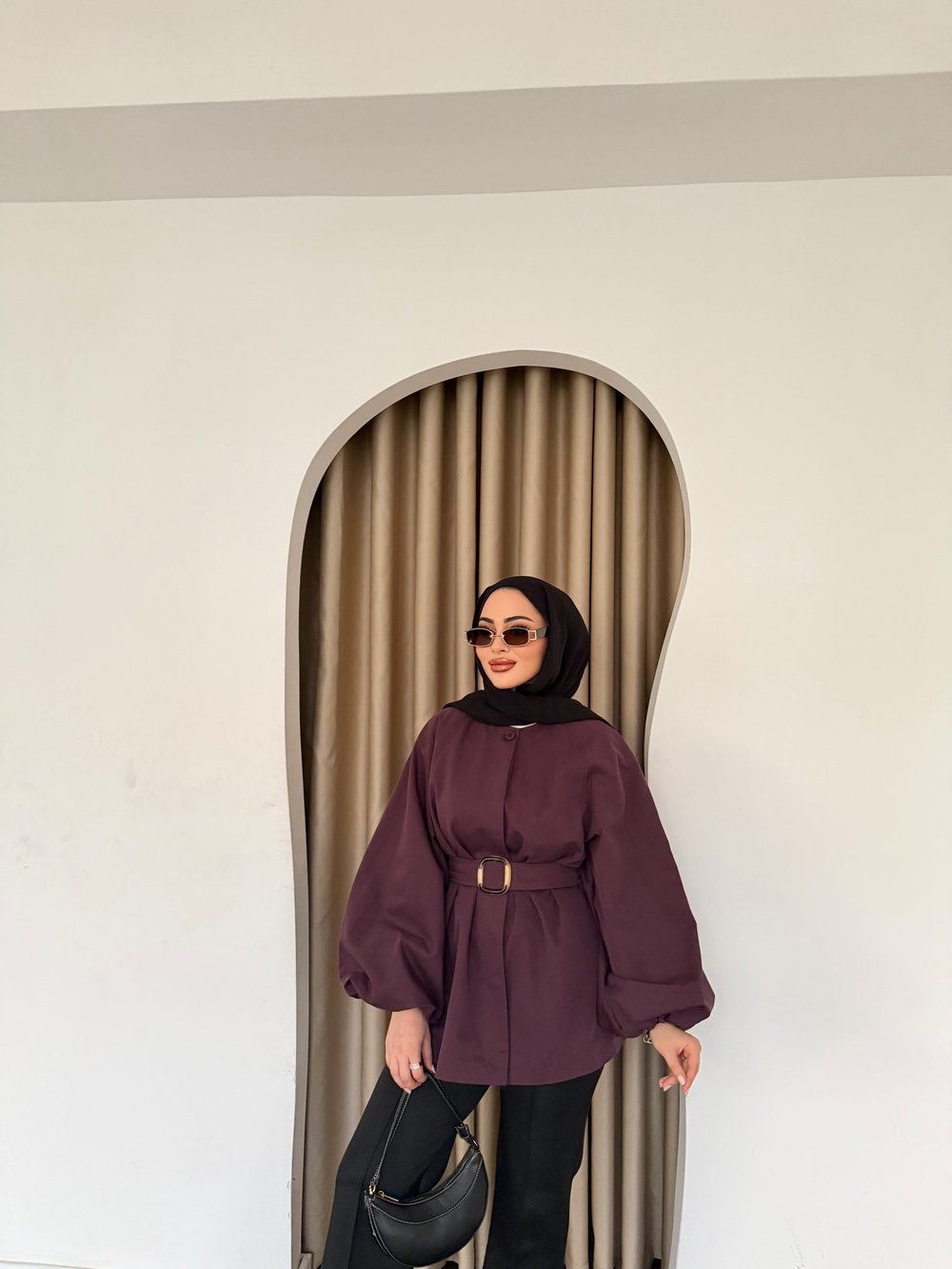 Oba Düğmeli mini trenç - Mürdüm