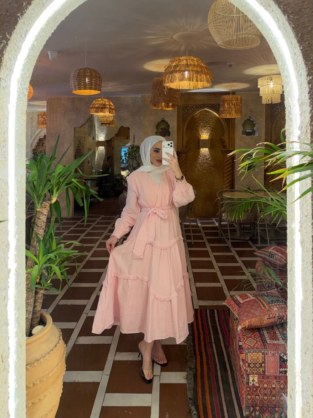 Peri Müslin Elbise - Pembe