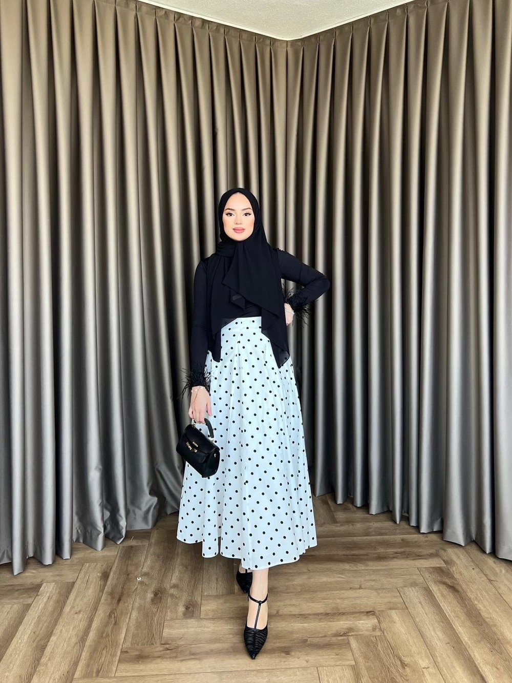 Puantiye Etek - Beyaz