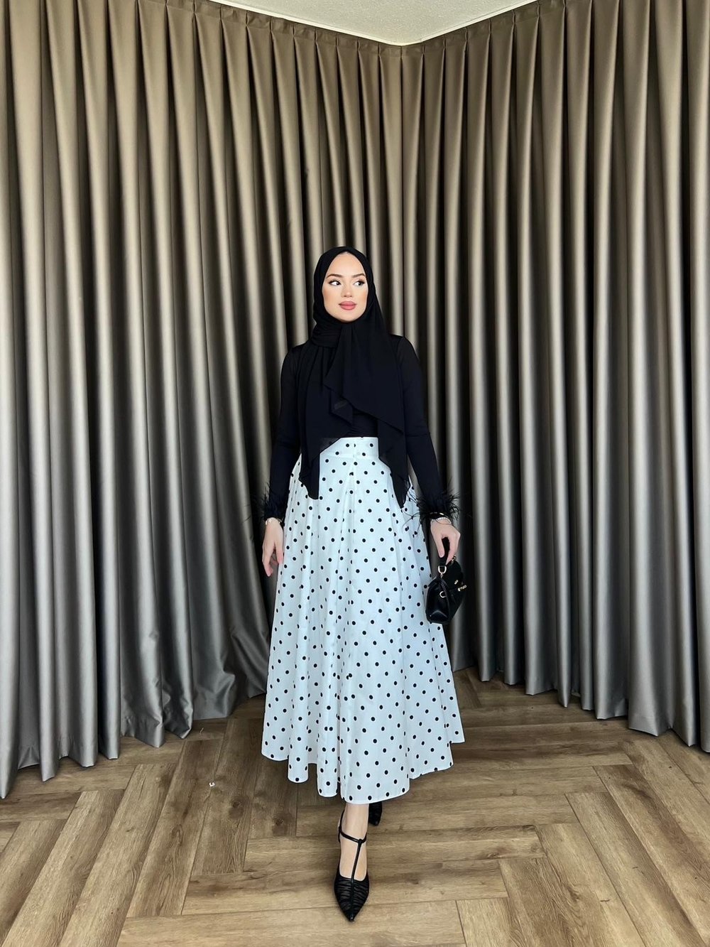 Puantiye Etek - Beyaz