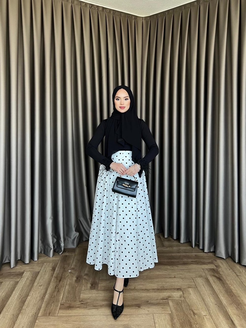 Puantiye Etek - Beyaz