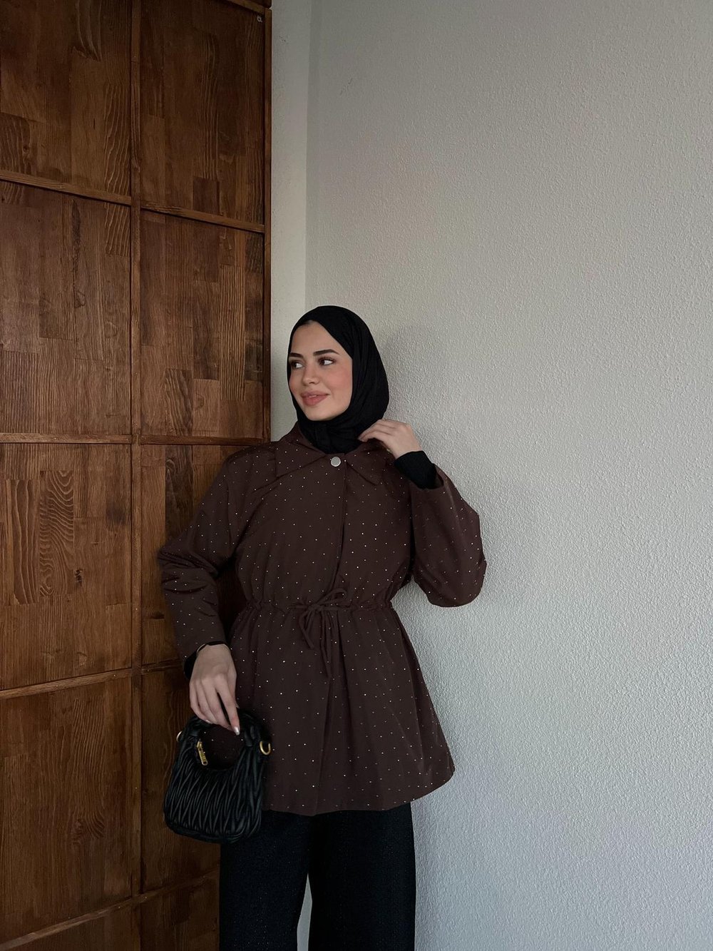 Sanma Trenç Taşlı - Kahverengi