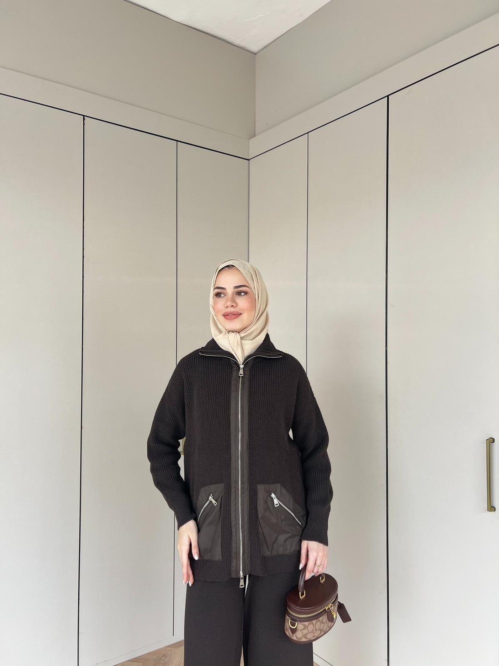 Seta Fermuarlı Triko Takım - Acı Kahve