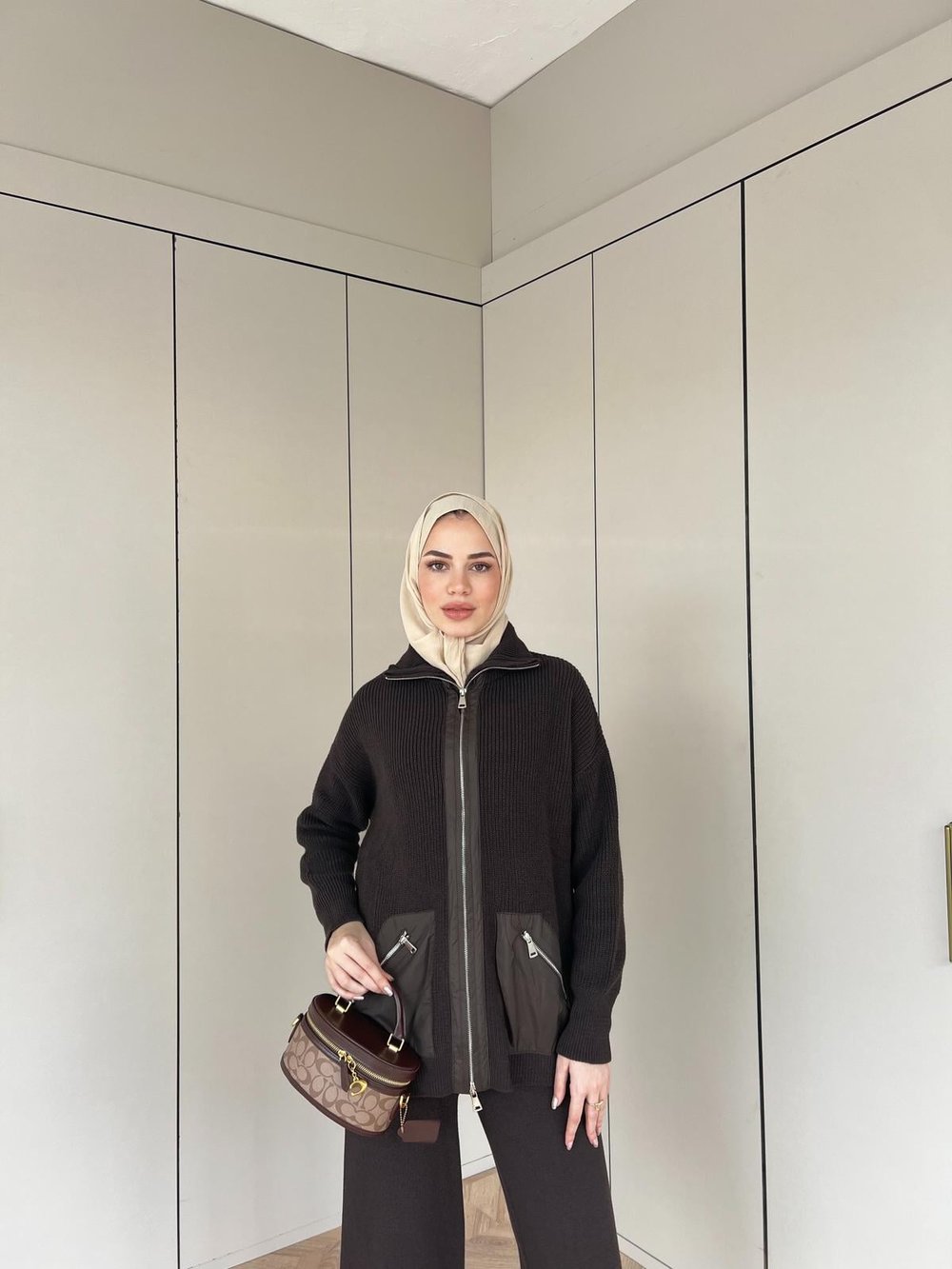 Seta Fermuarlı Triko Takım - Acı Kahve