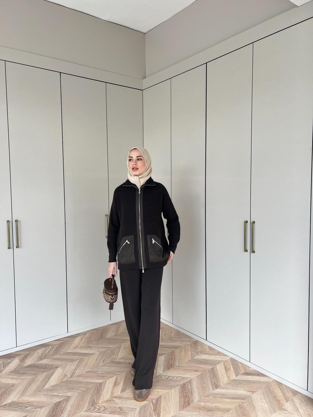 Seta Fermuarlı Triko Takım - Acı Kahve