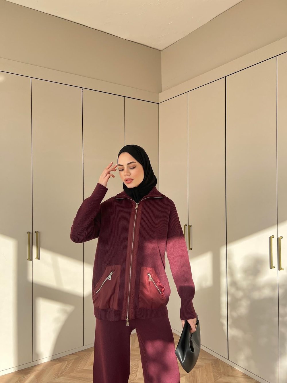 Seta Fermuarlı Triko Takım - Bordo