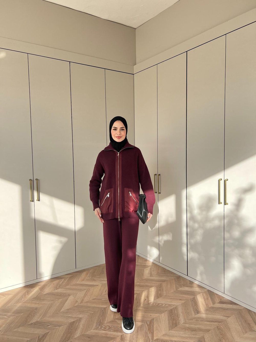 Seta Fermuarlı Triko Takım - Bordo