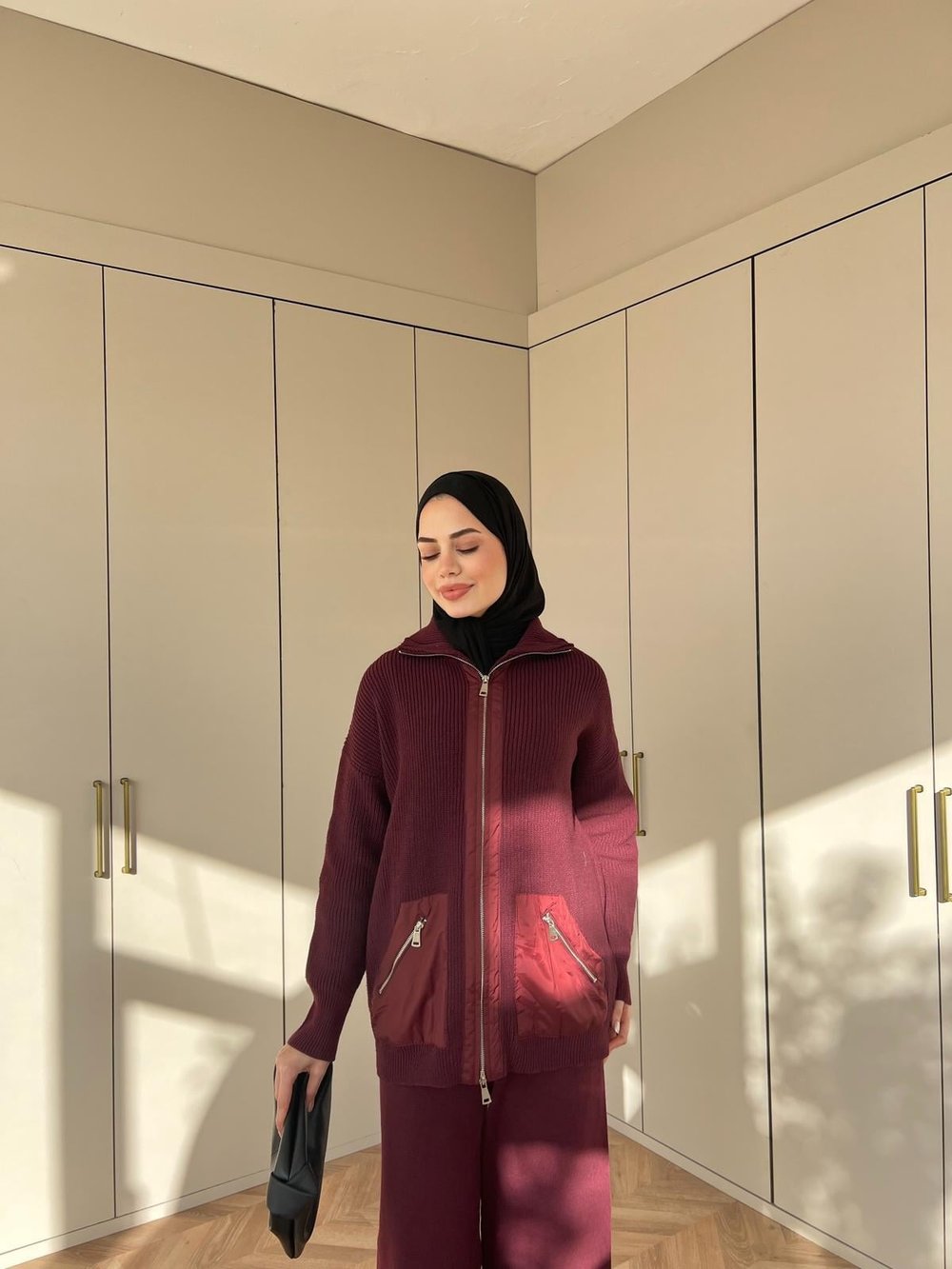Seta Fermuarlı Triko Takım - Bordo