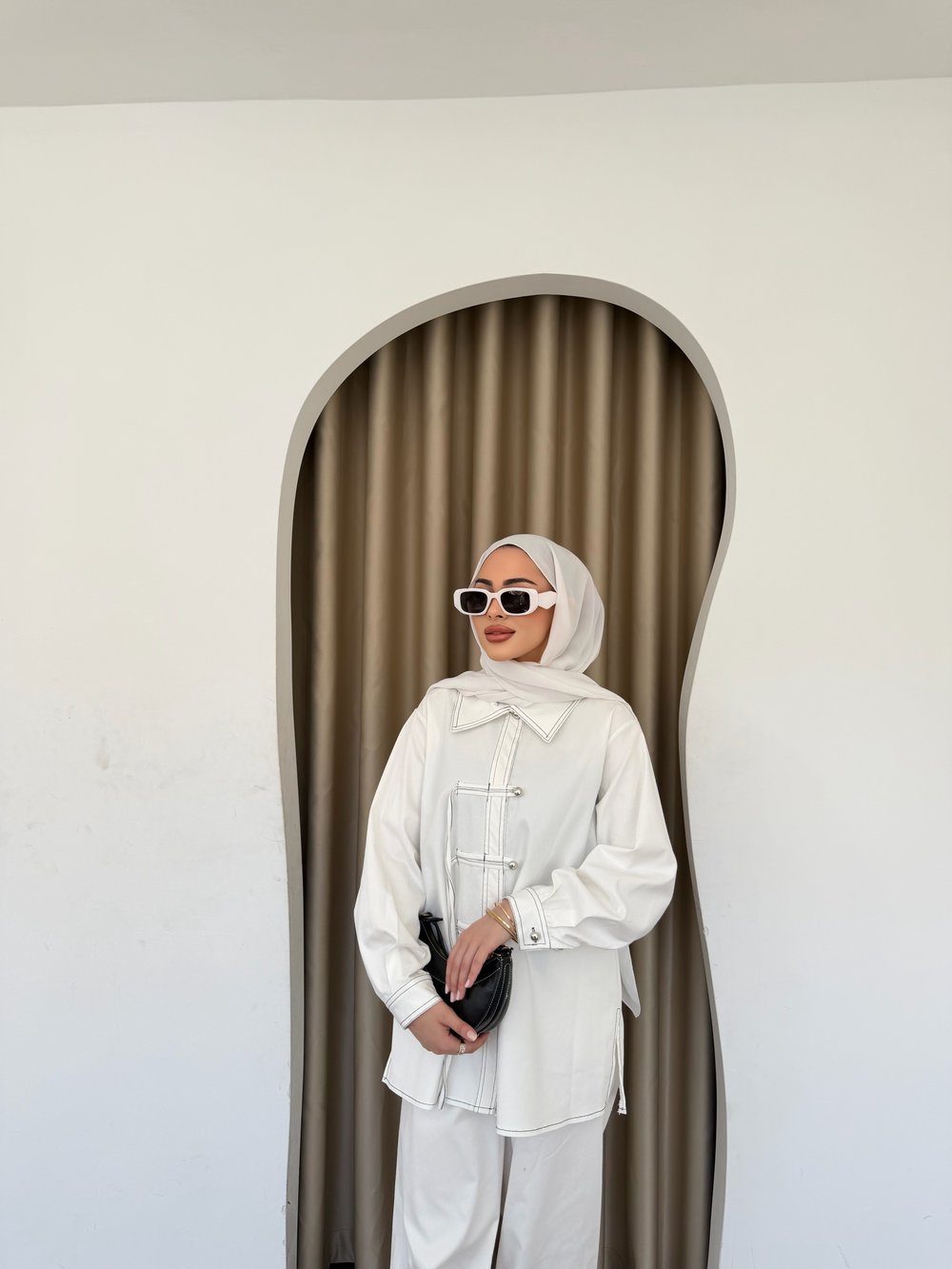 Sima Düğmeli Kot Takım - Beyaz