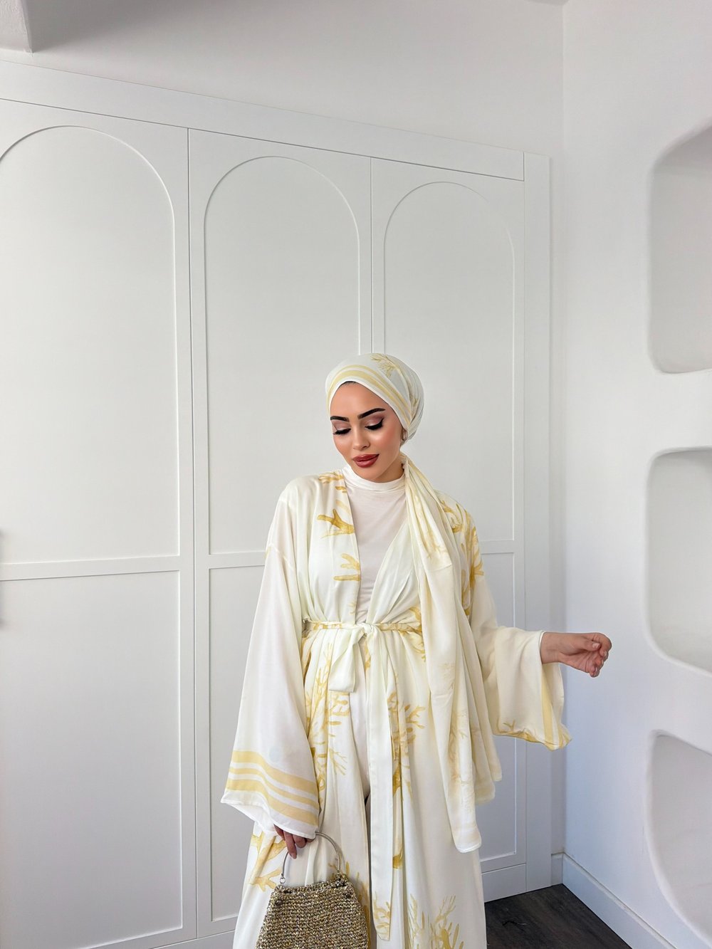 Su Kimona Şal Hediyeli - Sarı
