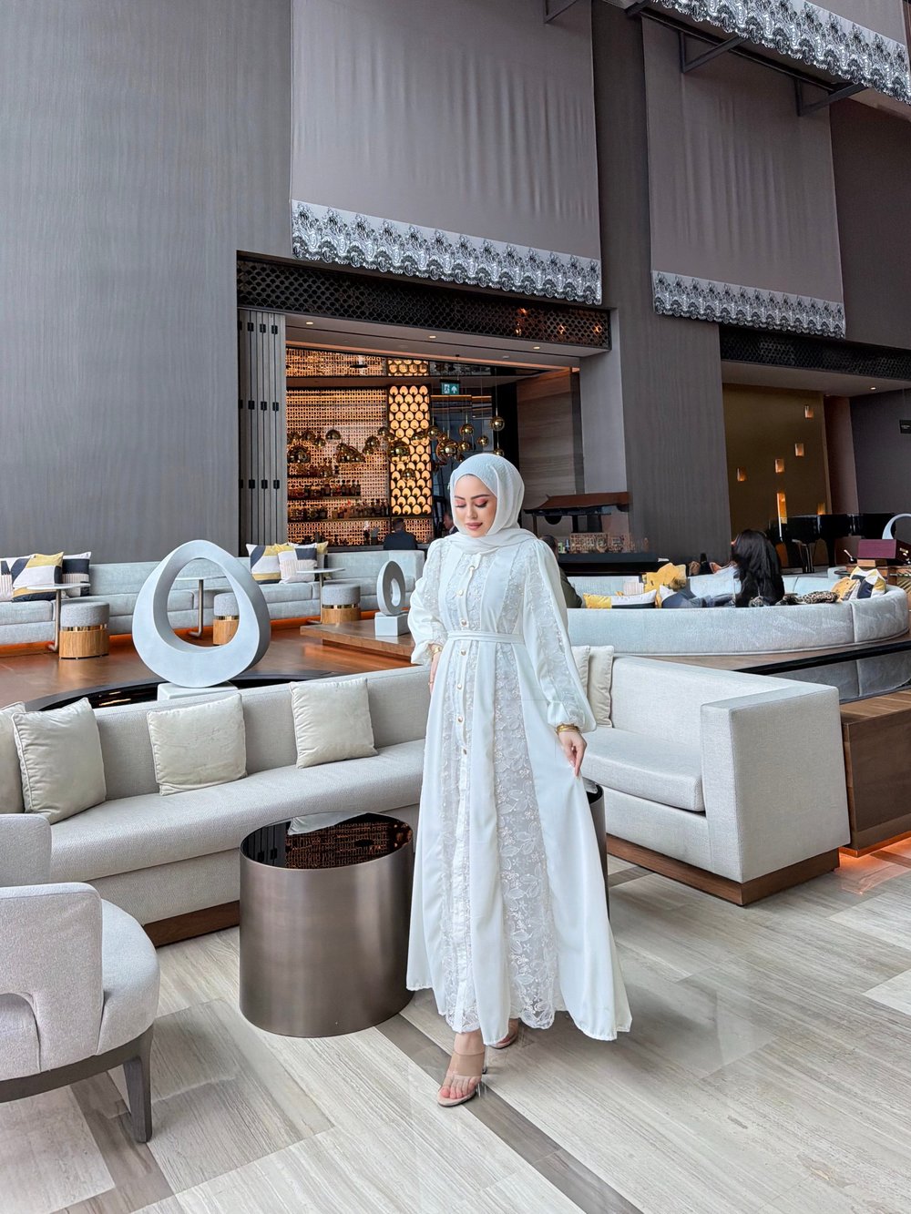 Tasarım Abaya Elbise - Beyaz
