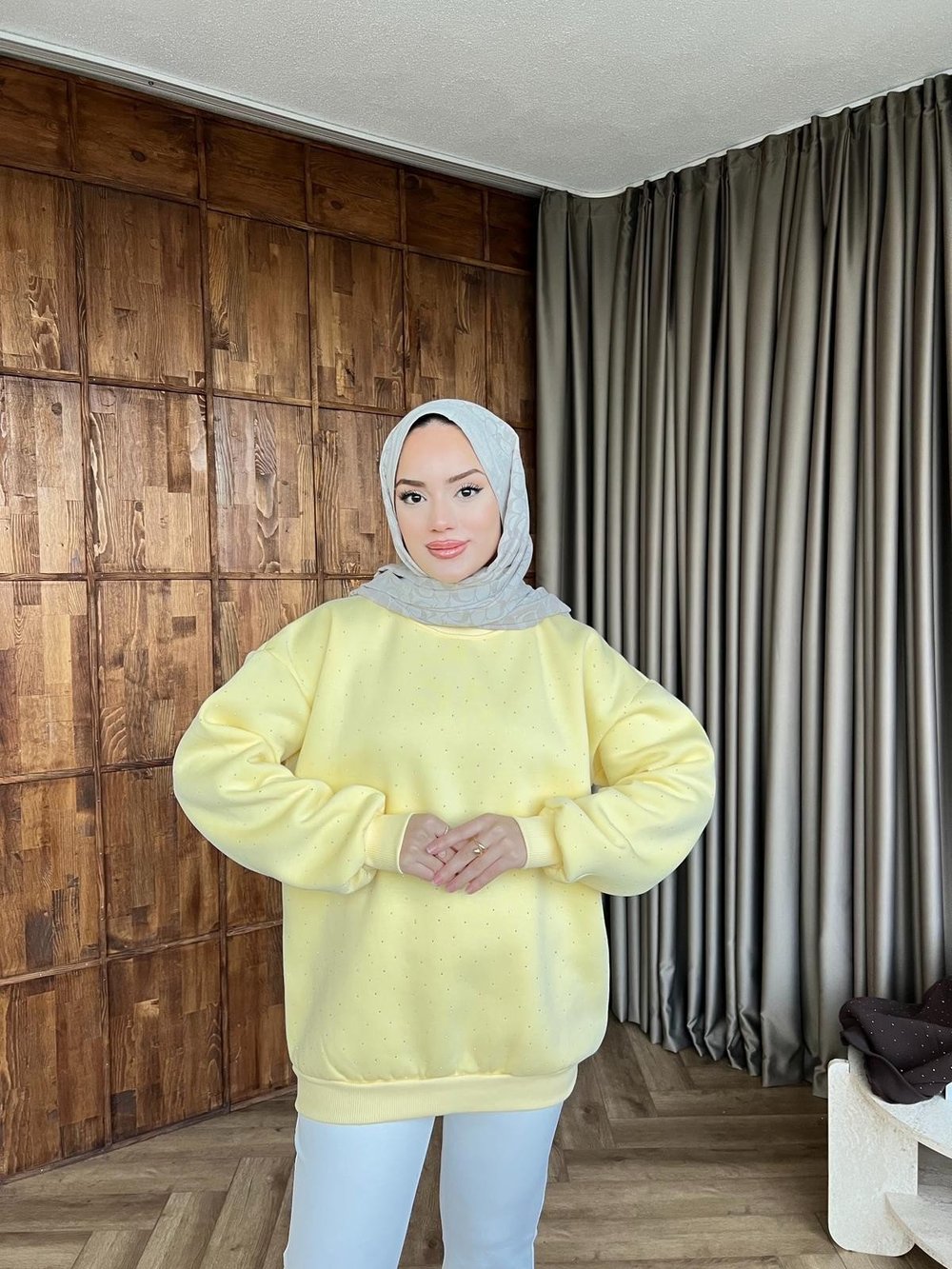 Taşlı Lima Sweat - Sarı