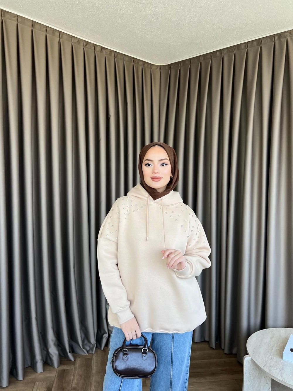 Taşlı Rümy Sweat - Bej