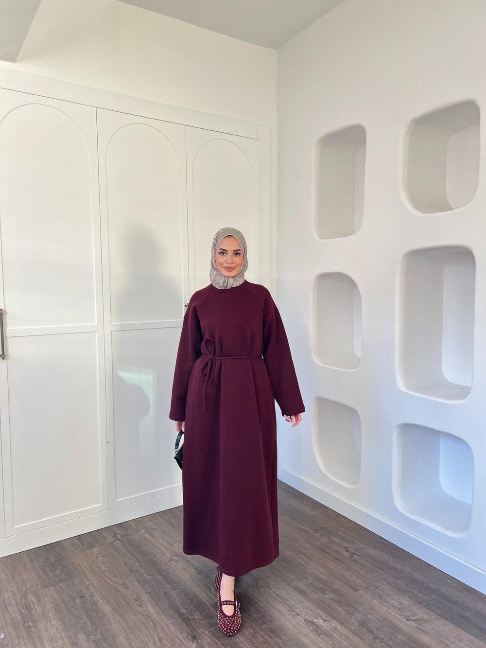 Wennes 3İplik Elbise Bordo