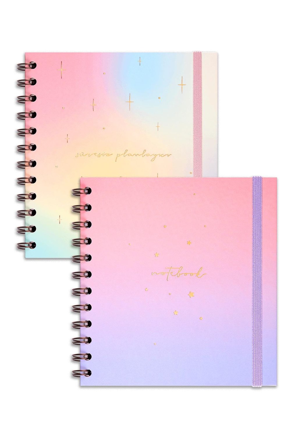 Matt Notebook 15x15 cm Kare 2'li Set Spiralli Süresiz Planlayıcı Ajanda ve Defter Gökkuşağı