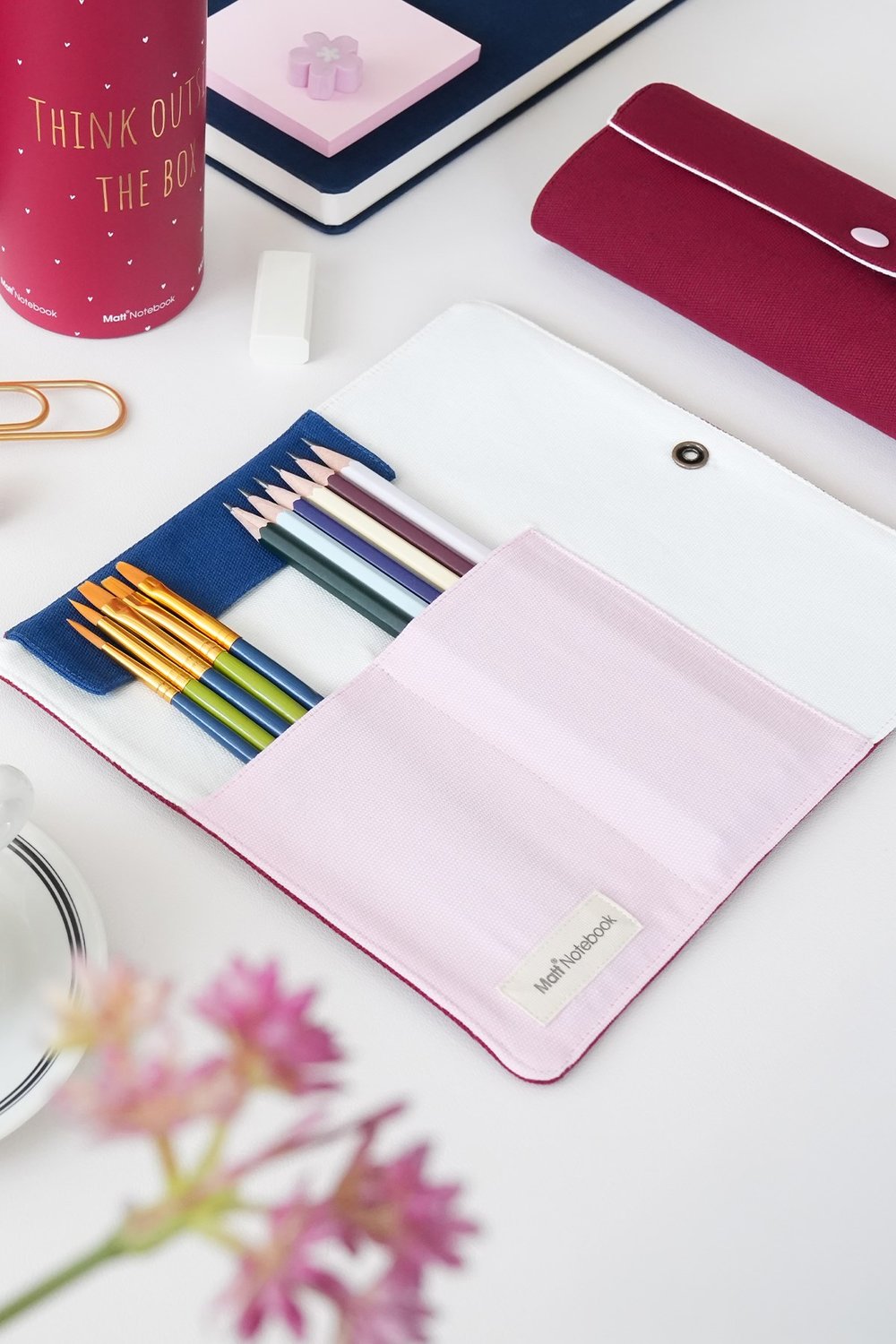 Matt Notebook Kanvas Kalemlik – Makyaj Çantası Organizer ve Düzenleyici Bordo