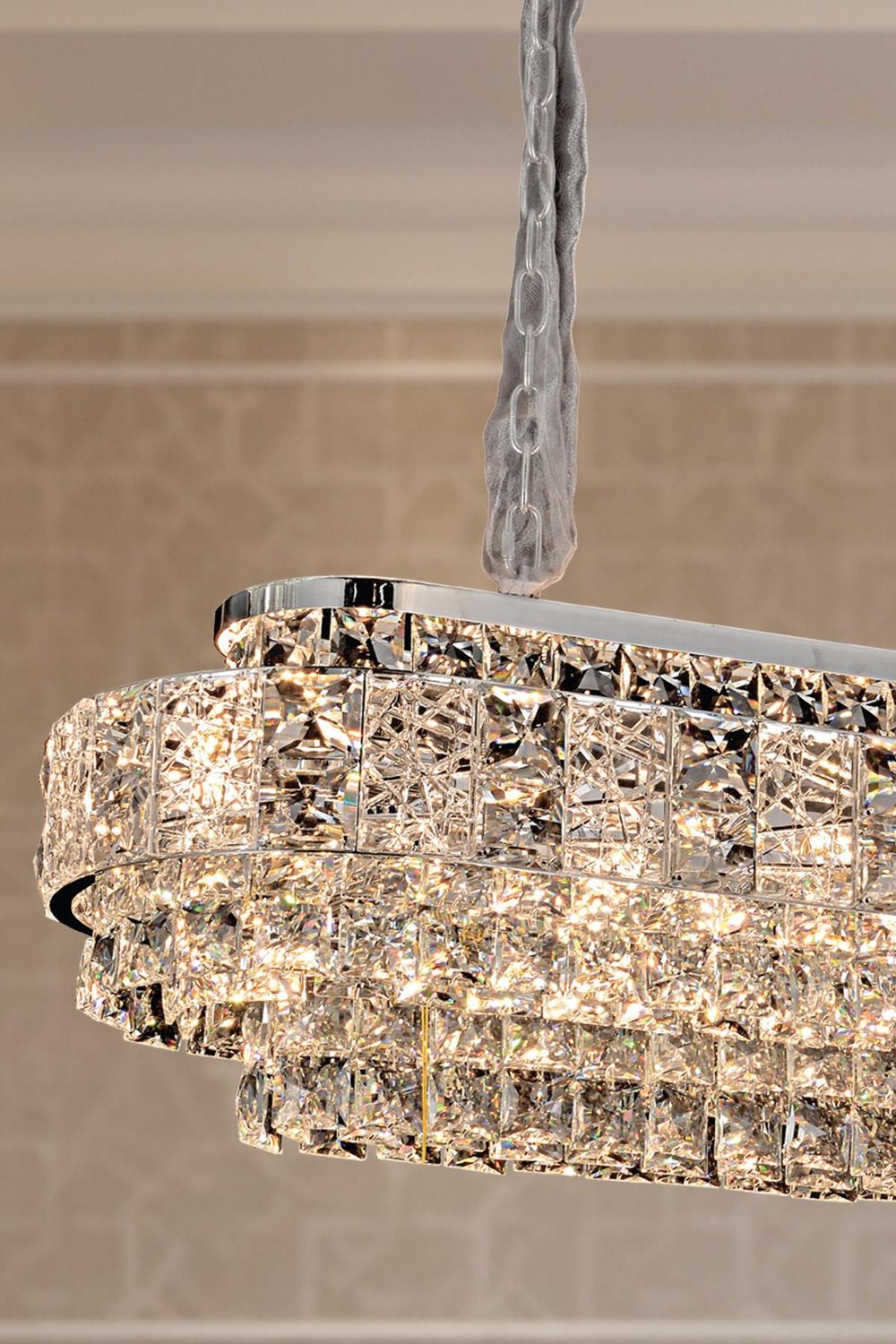 Cristalin Krom 90 cm Kristal Taşlı Modern Avize – Yemek Masası ve Salon