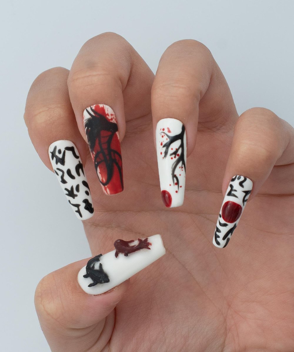 Ancestor Blood Protez Jel Takma Tırnak - El Yapımı Kalıcı Oje Nail Art Koi Fish Dragon - NC126