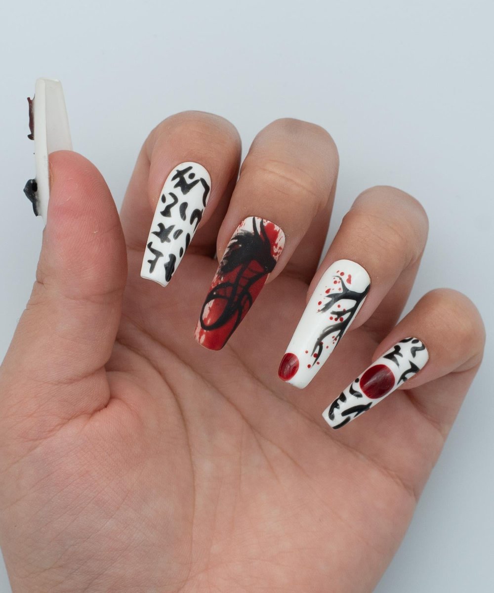 Ancestor Blood Protez Jel Takma Tırnak - El Yapımı Kalıcı Oje Nail Art Koi Fish Dragon - NC126