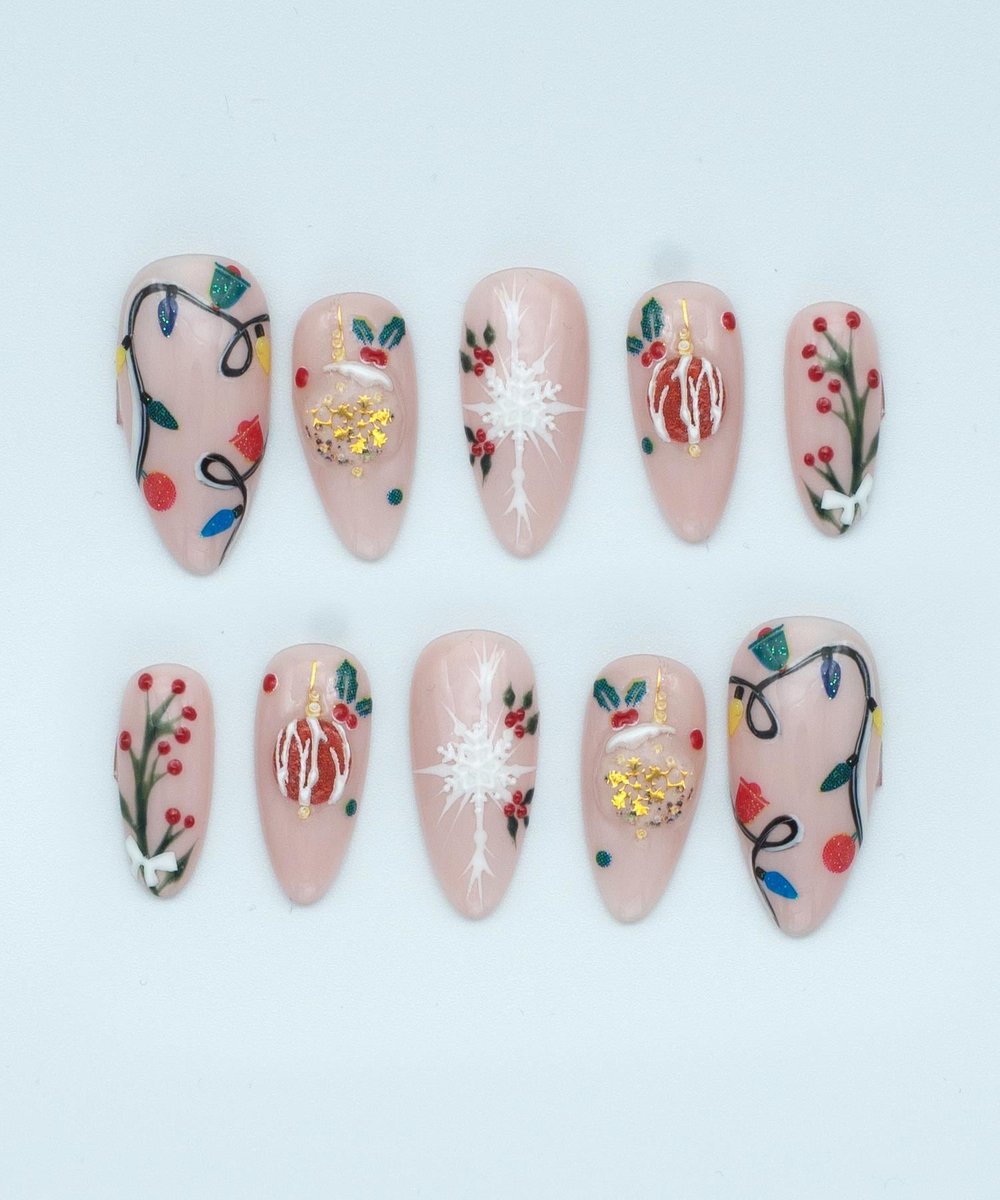 Berry Christmas Protez Jel Takma Tırnak - El Yapımı Kalıcı Oje Nail Art Christmas - NC131