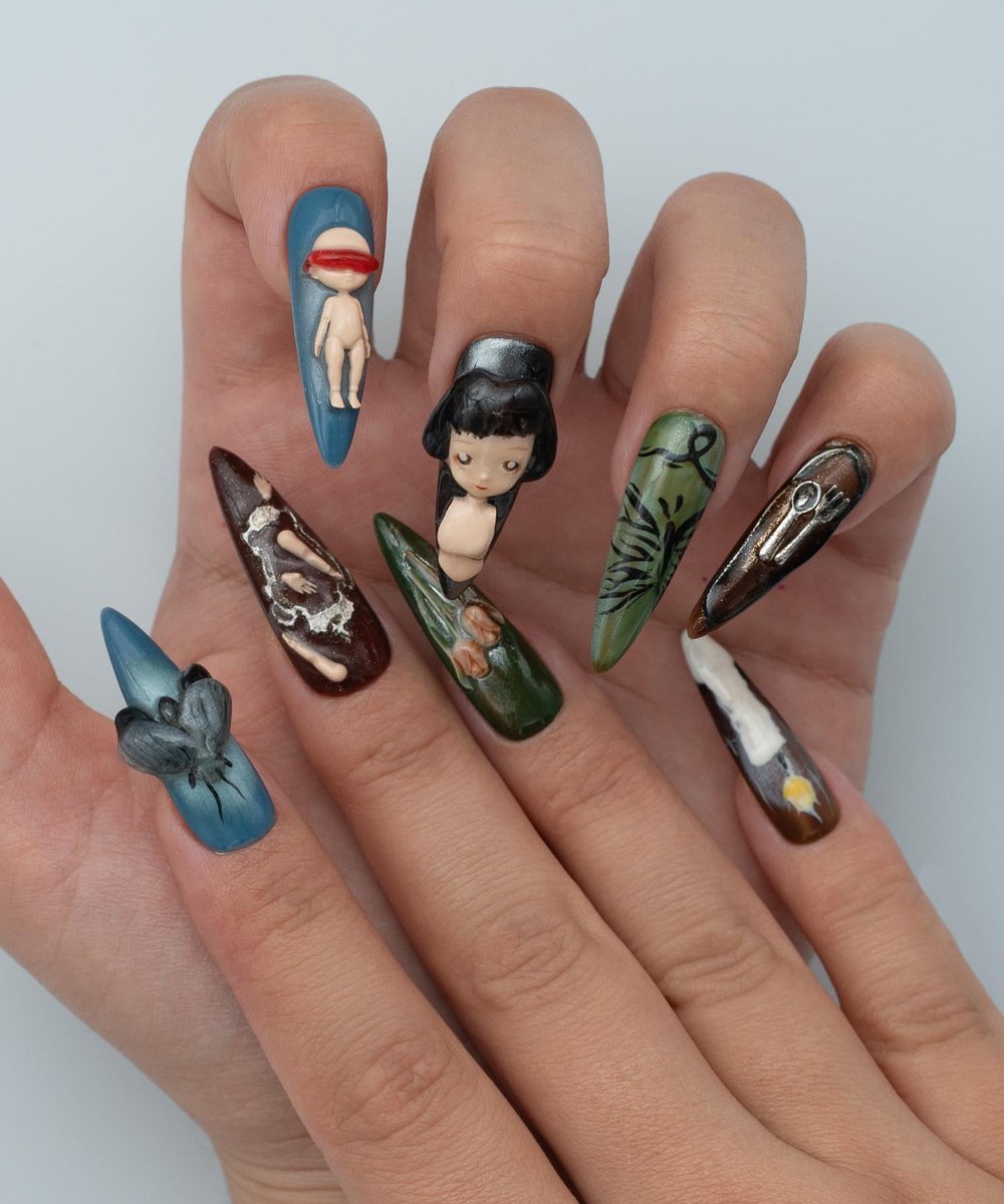 Creepy Evening Protez Jel Takma Tırnak - El Yapımı Kalıcı Oje Nail Art Doll - NC108