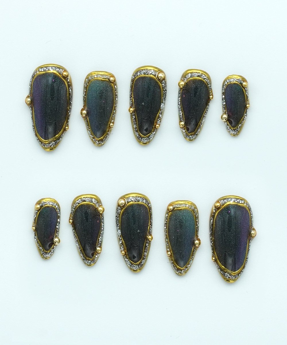Crown Glow Protez Jel Takma  Tırnak - El Yapımı  Kalıcı Oje Nail Art Cat Eye Gold - NC247