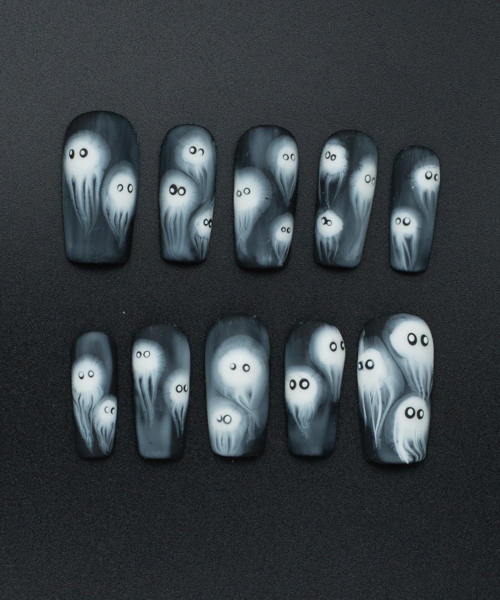 Curious Ghosts Protez Jel Takma Tırnak - El Yapımı Kalıcı Oje Nail Art Halloween - NC120