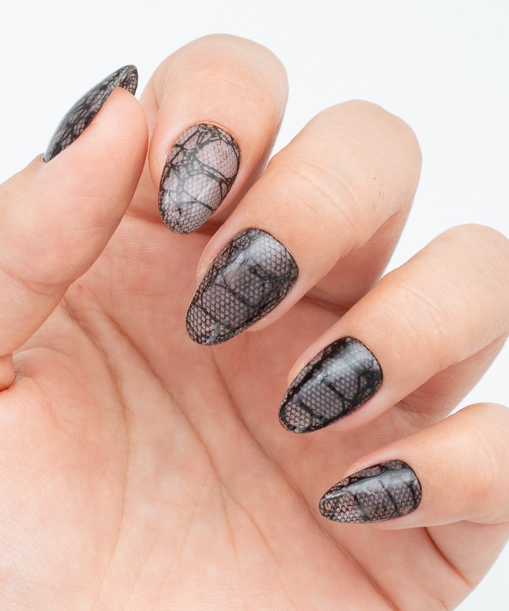 Dark Lace Protez Jel Takma Tırnak - El Yapımı Kalıcı Oje Nail Art - NC230