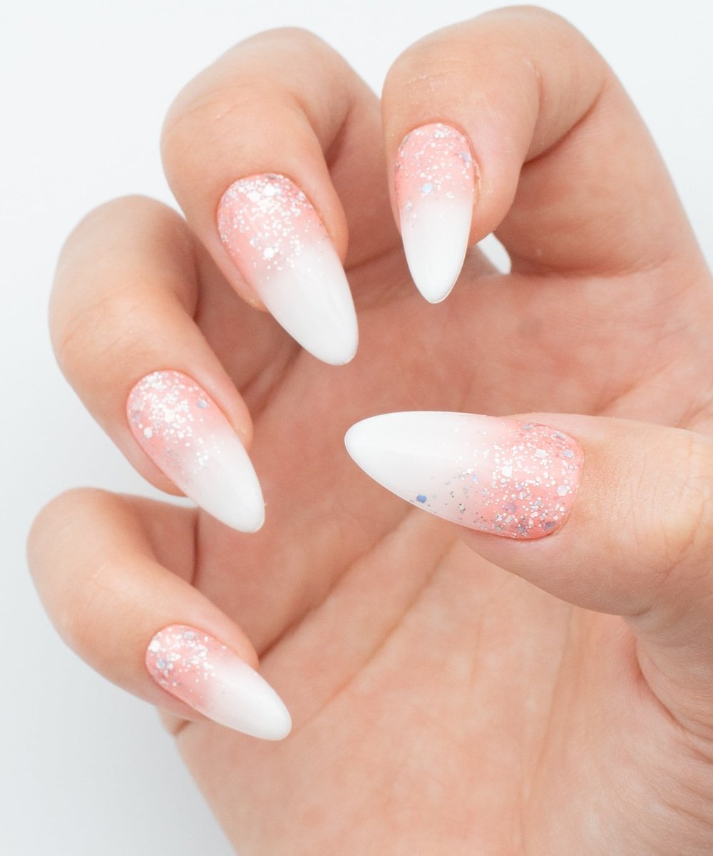 Glitter Ombre Protez Jel Takma  Tırnak - El Yapımı  Kalıcı Oje 3D Nail Art - NC221