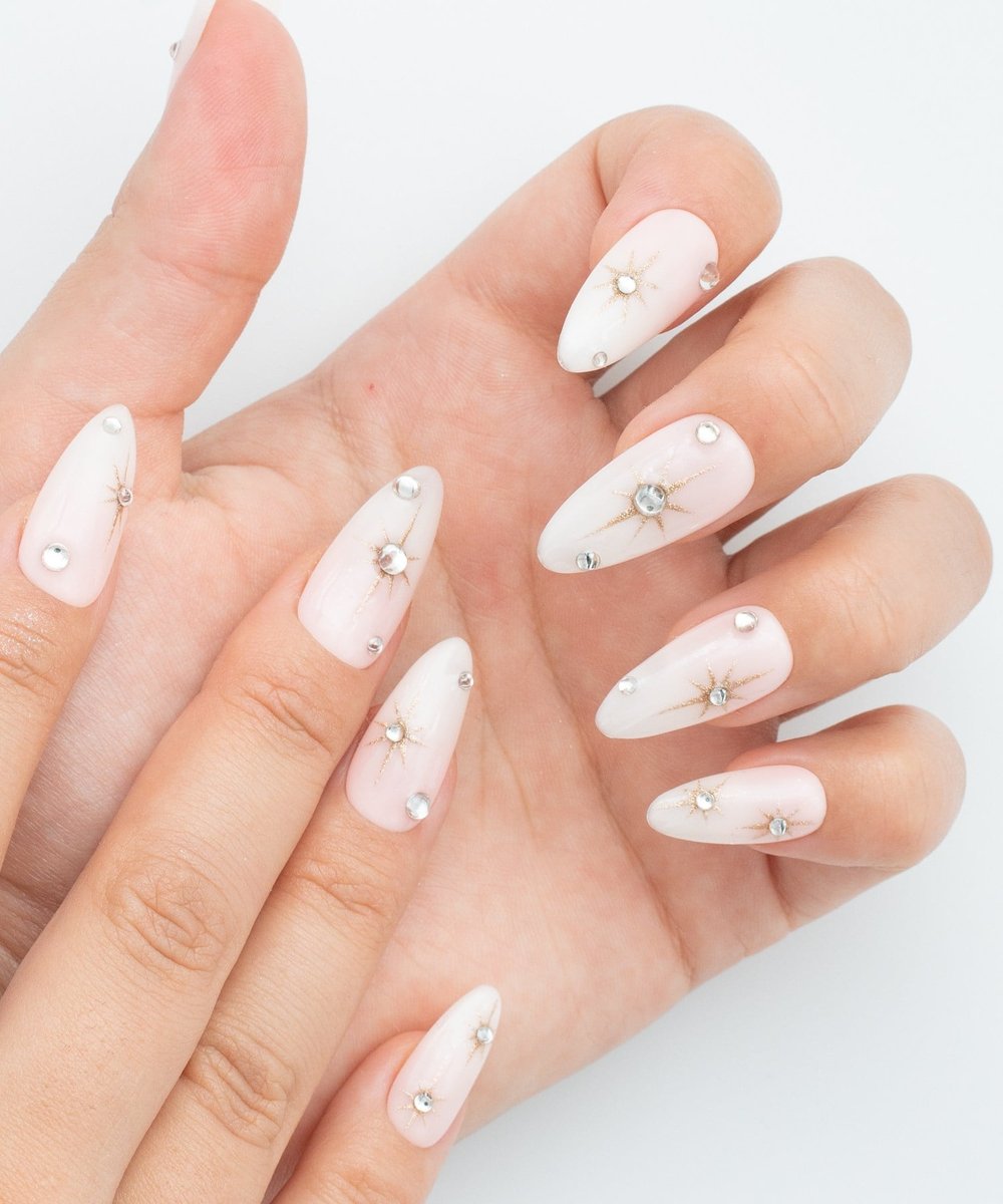 Glitter Star Gold Protez Jel Takma  Tırnak - El Yapımı  Kalıcı Oje 3D Nail Art - NC220