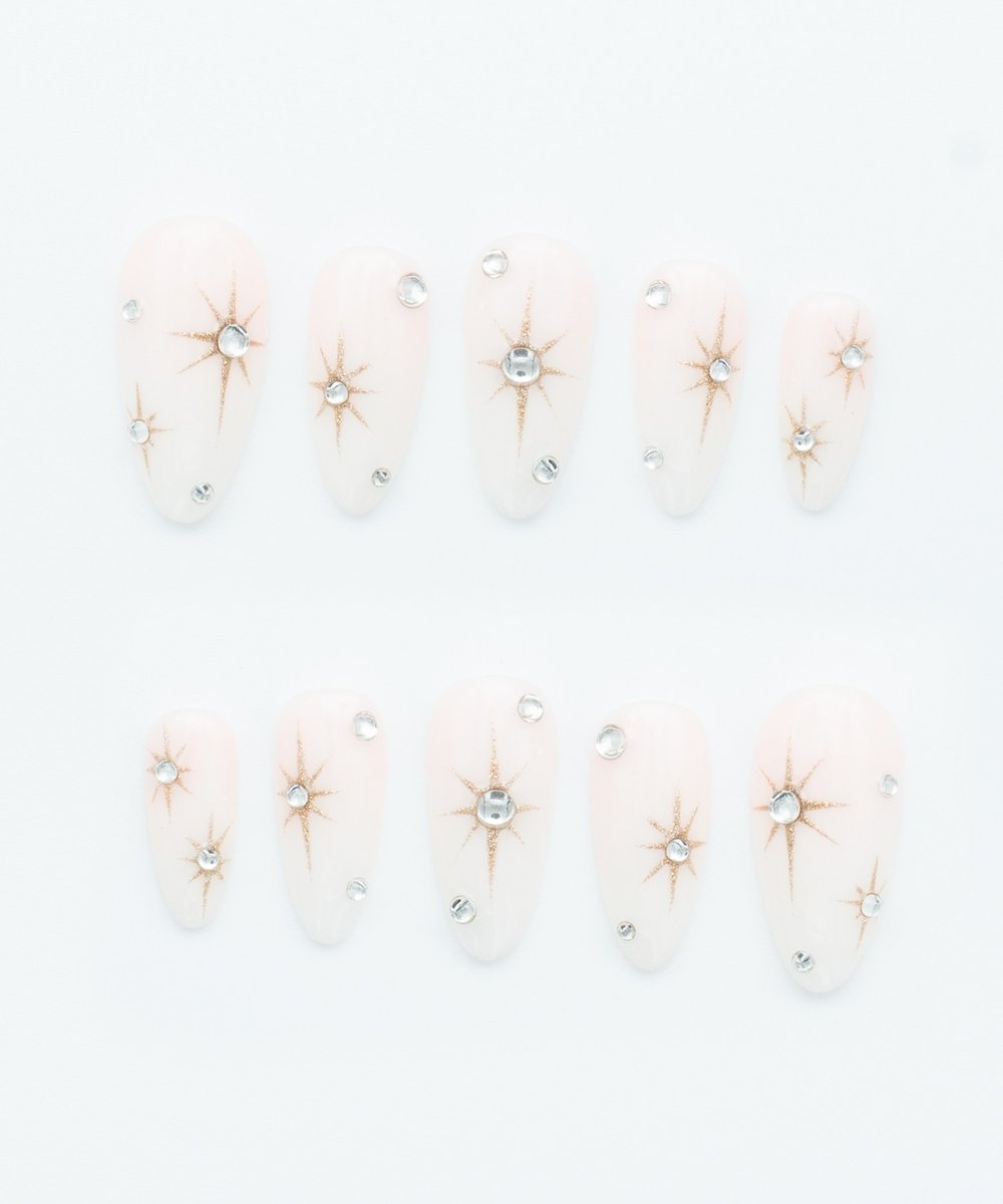 Glitter Star Gold Protez Jel Takma  Tırnak - El Yapımı  Kalıcı Oje 3D Nail Art - NC220