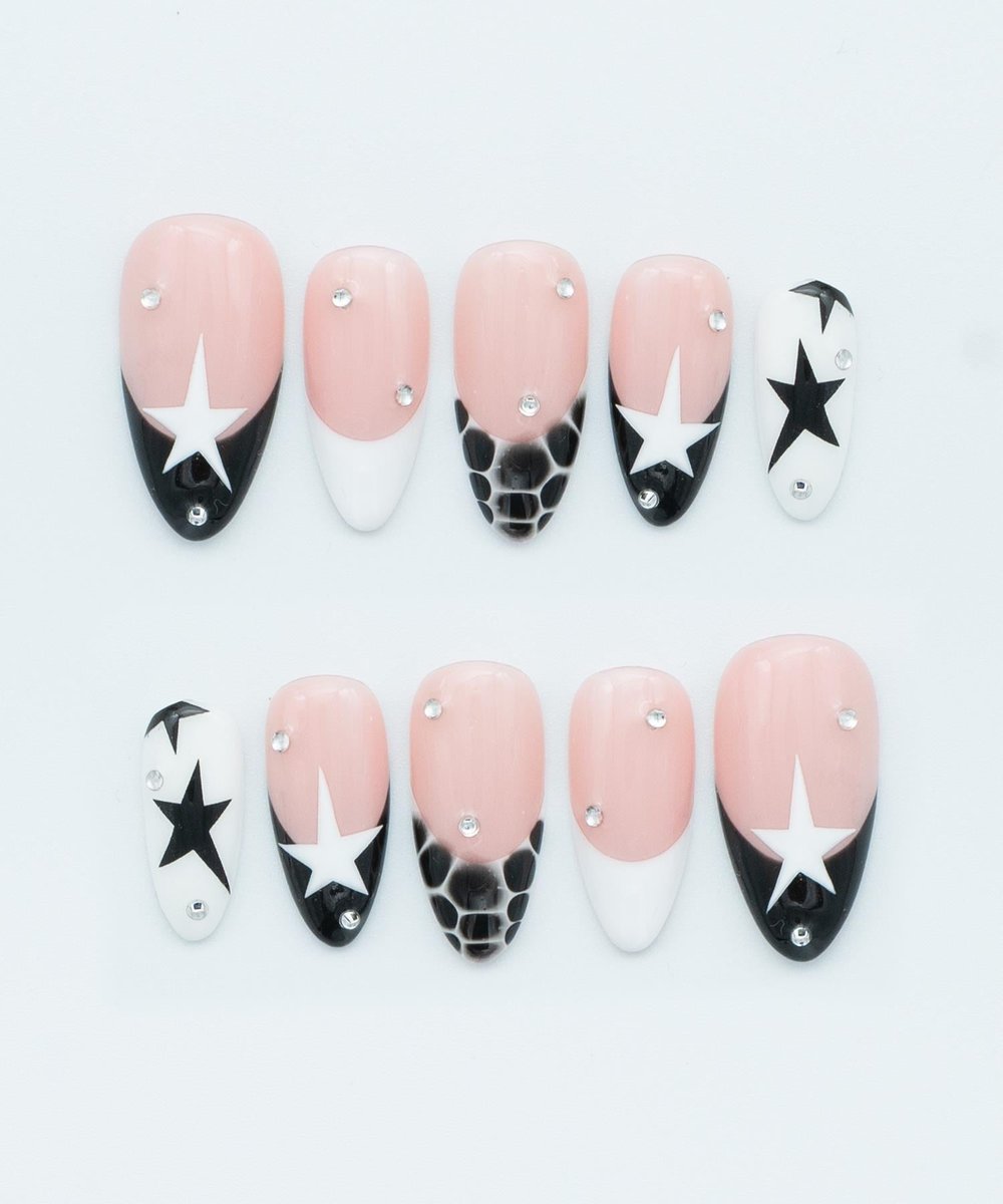 Old Stars Protez Jel Takma Tırnak - El Yapımı Kalıcı Oje Nail Art Y2K French Star Blooming - NC139
