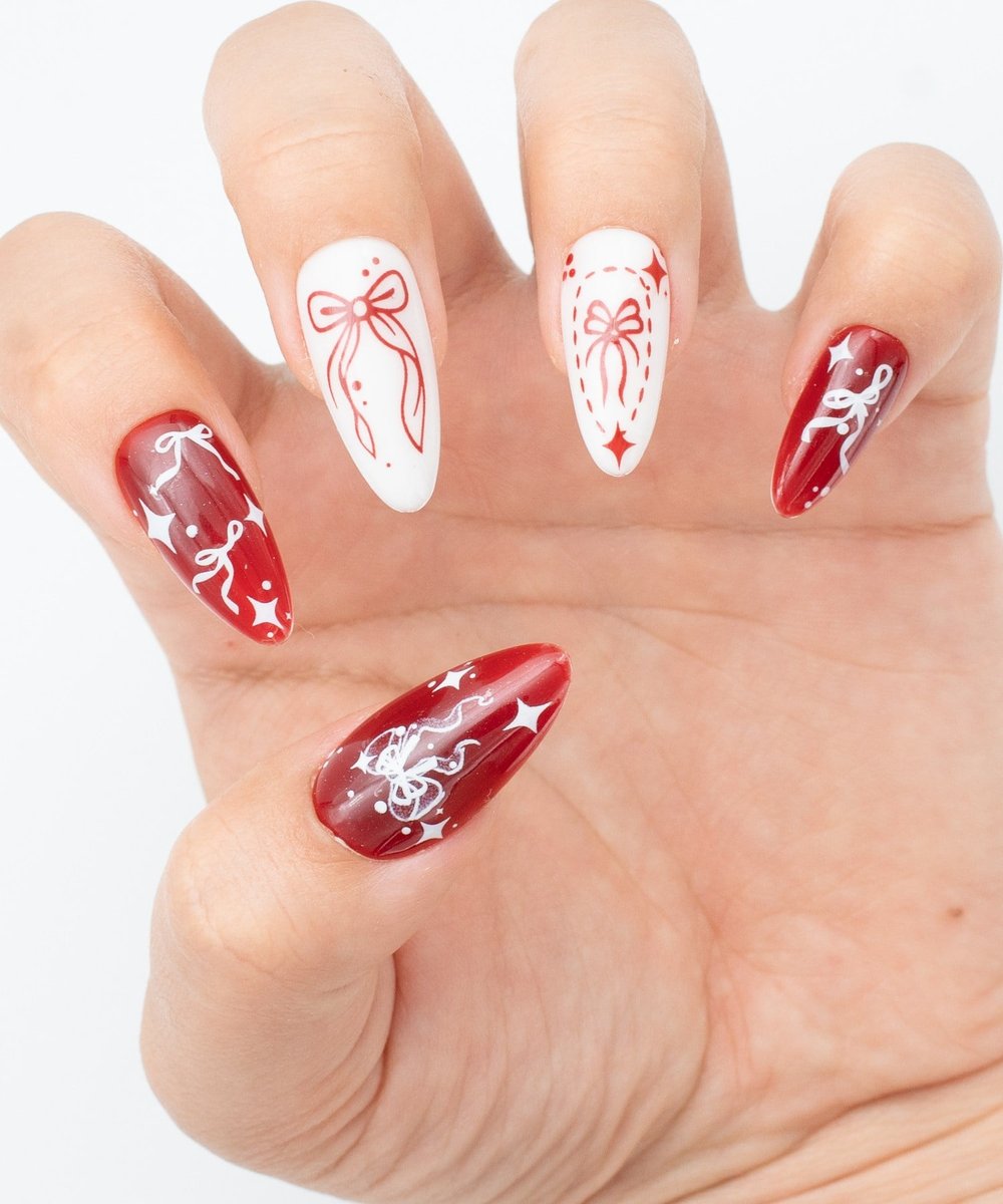 Lovely Ribbon Protez Jel Takma  Tırnak - El Yapımı  Kalıcı Oje 3D Nail Art Coquette - NC237