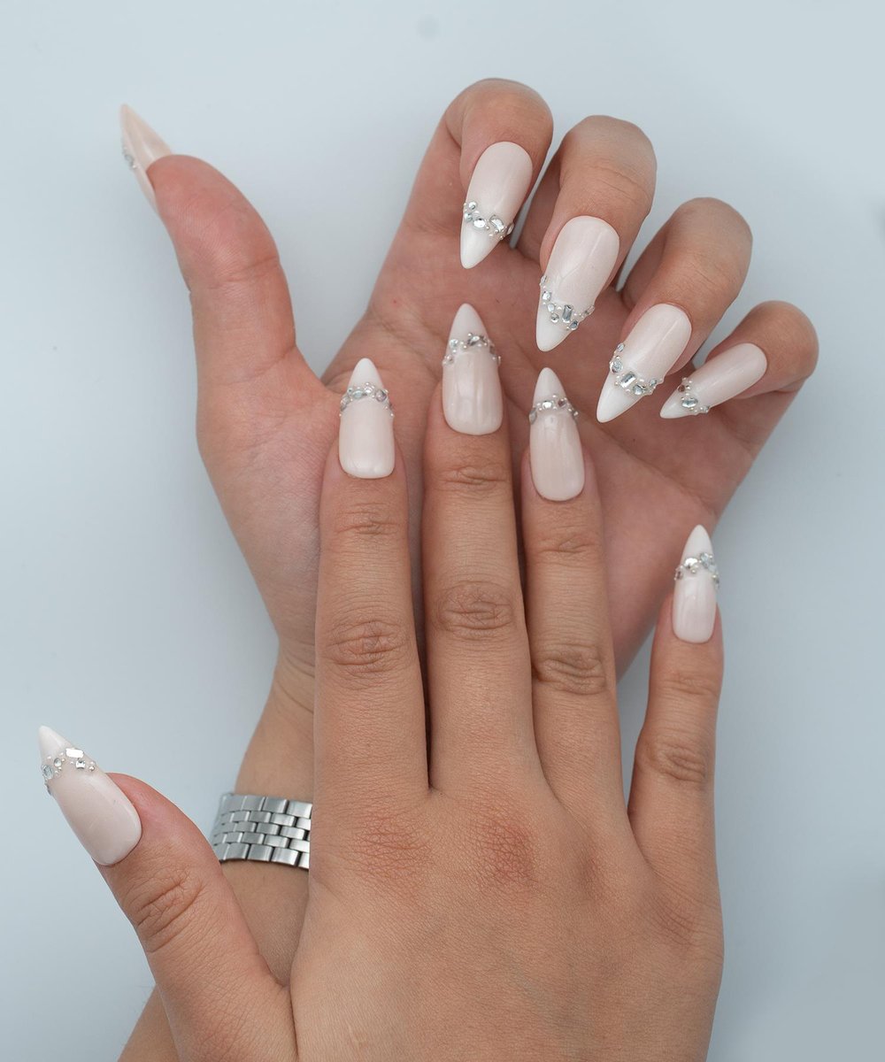 French Twist Protez Jel Takma Tırnak -El Yapımı Kalıcı Oje Nail Art Ombre Diamond Wedding Day -NC116