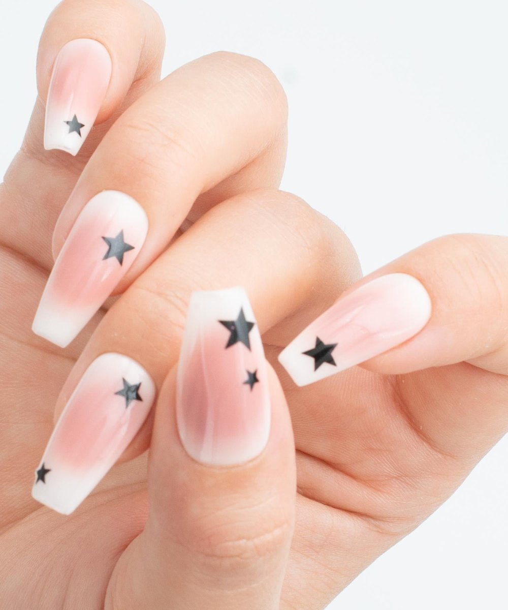Starry Void Protez Jel Takma Tırnak - El Yapımı Kalıcı Oje Nail Art Ombre Star - NC215