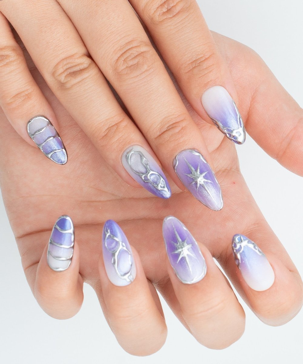 Silver Web - El Yapımı Tekrar Kullanılabilir Protez Takma Tırnak - Cat Eye - NC250